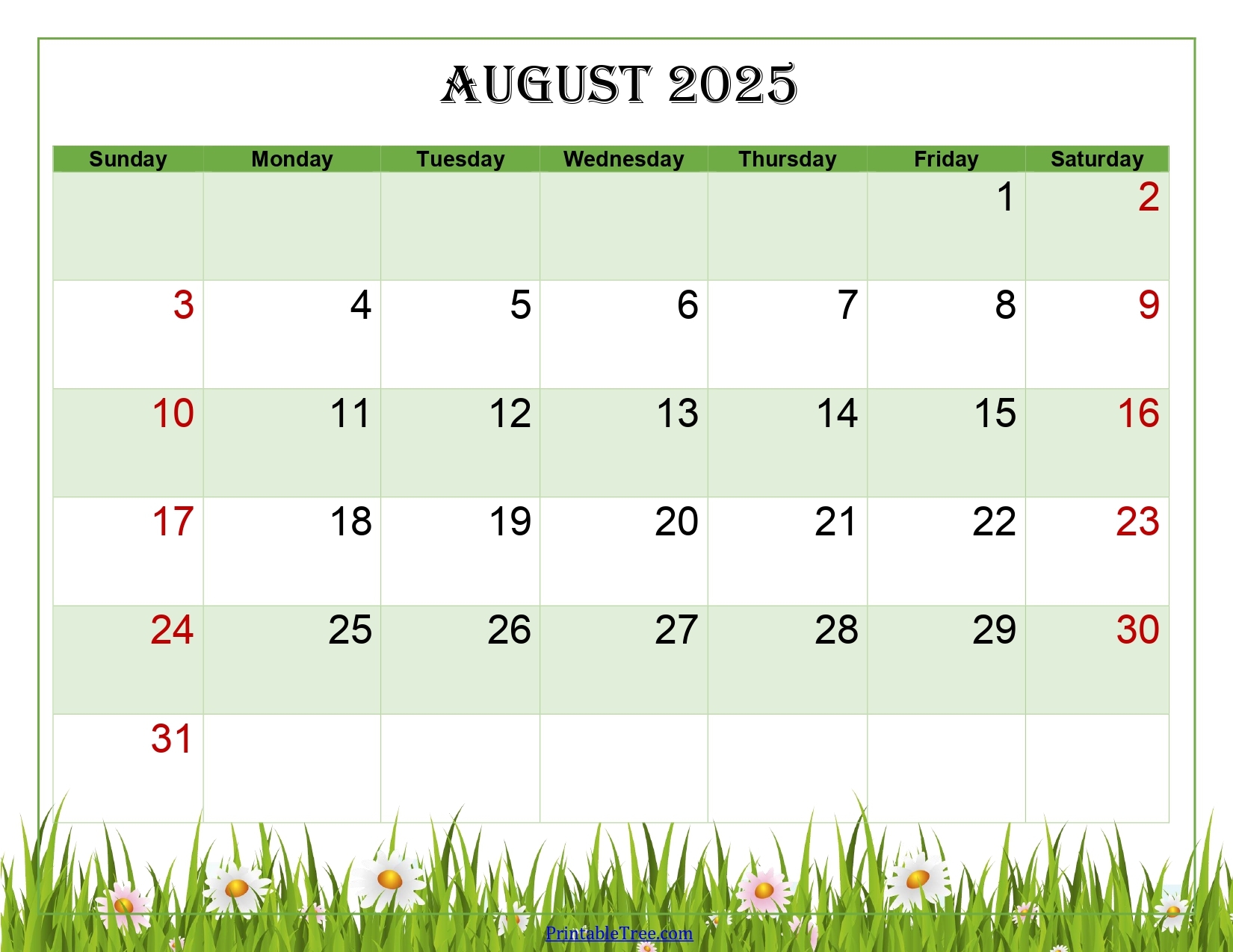 August 2025 Calendar With Today's Date