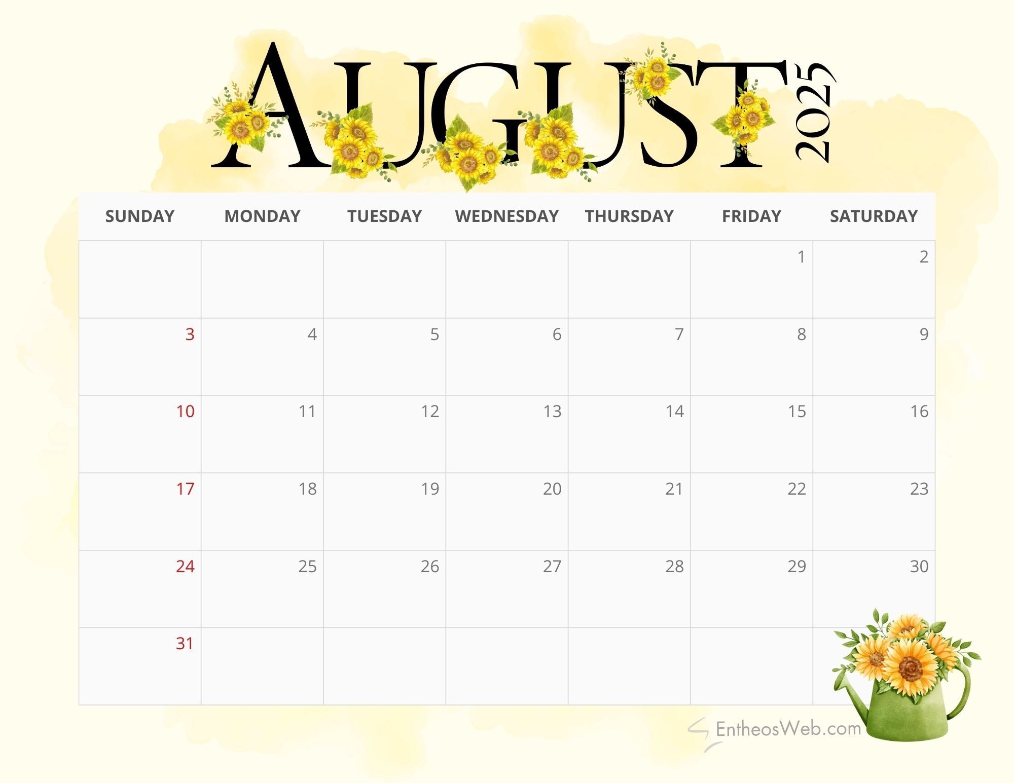 August 2025 Calendar Printables EntheosWeb