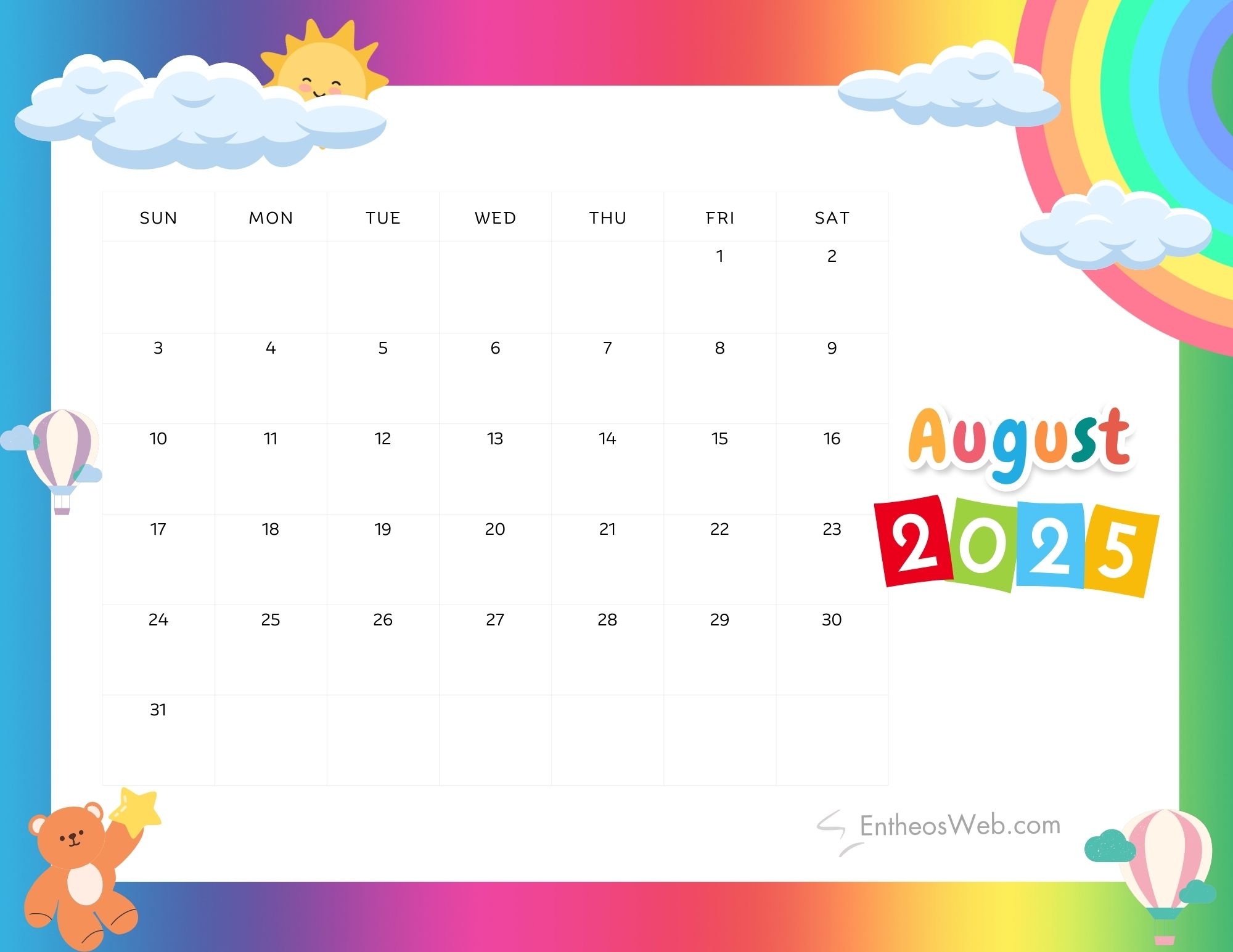 August 2025 Calendar Printables EntheosWeb