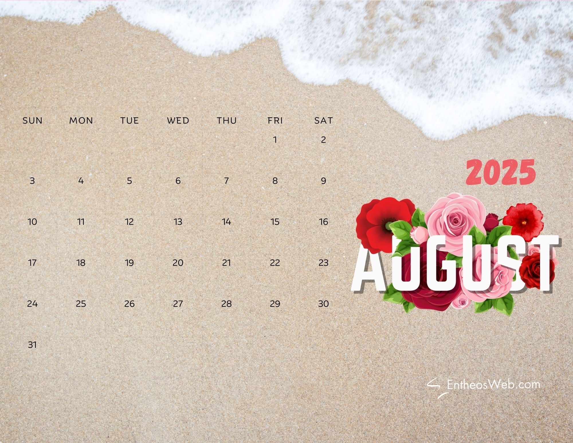 August Calendar 2025 Desktop Background