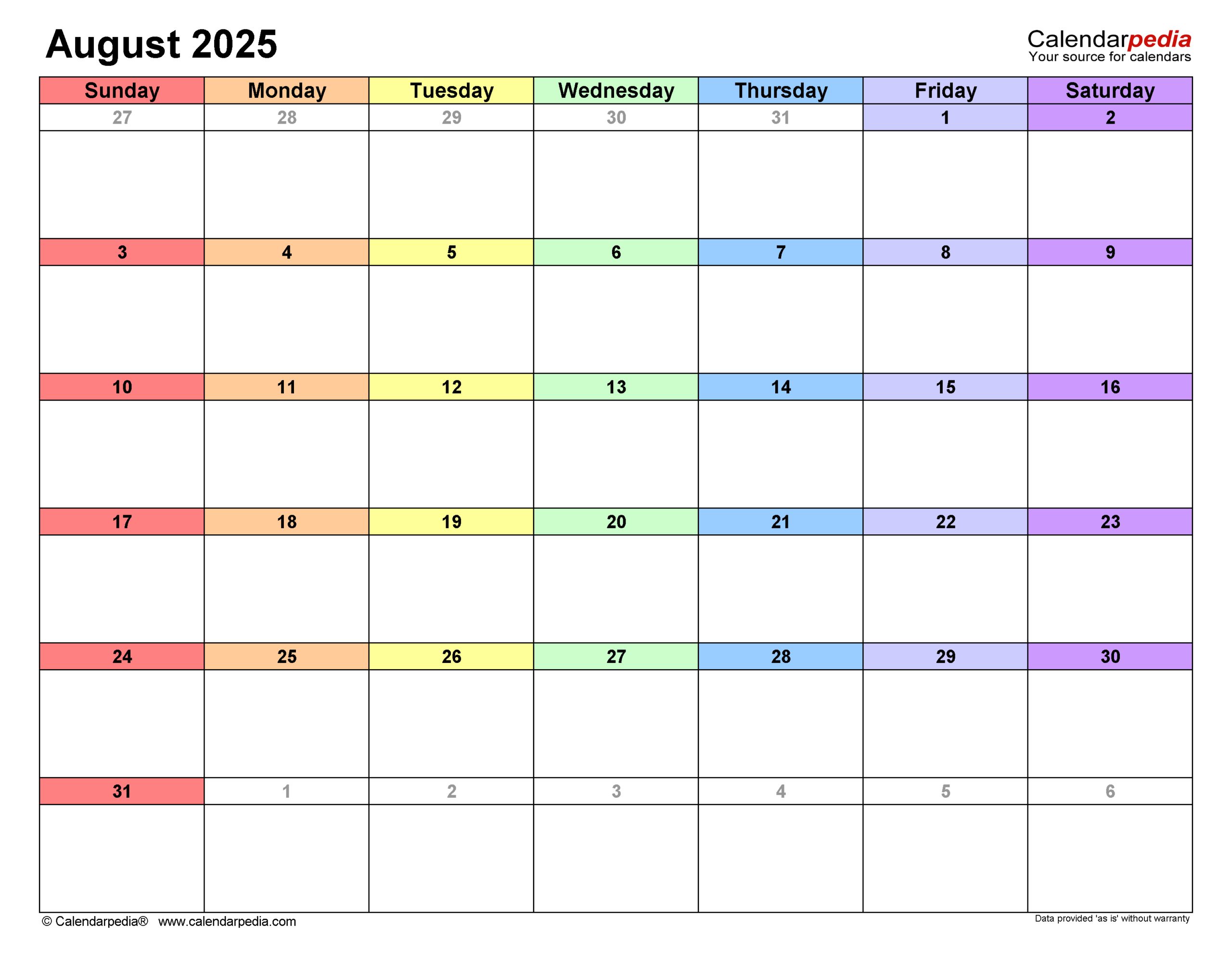 August 2025 Calendar Templates For PDF Excel And Word August 2025 Calendar Templates For PDF Excel And Word