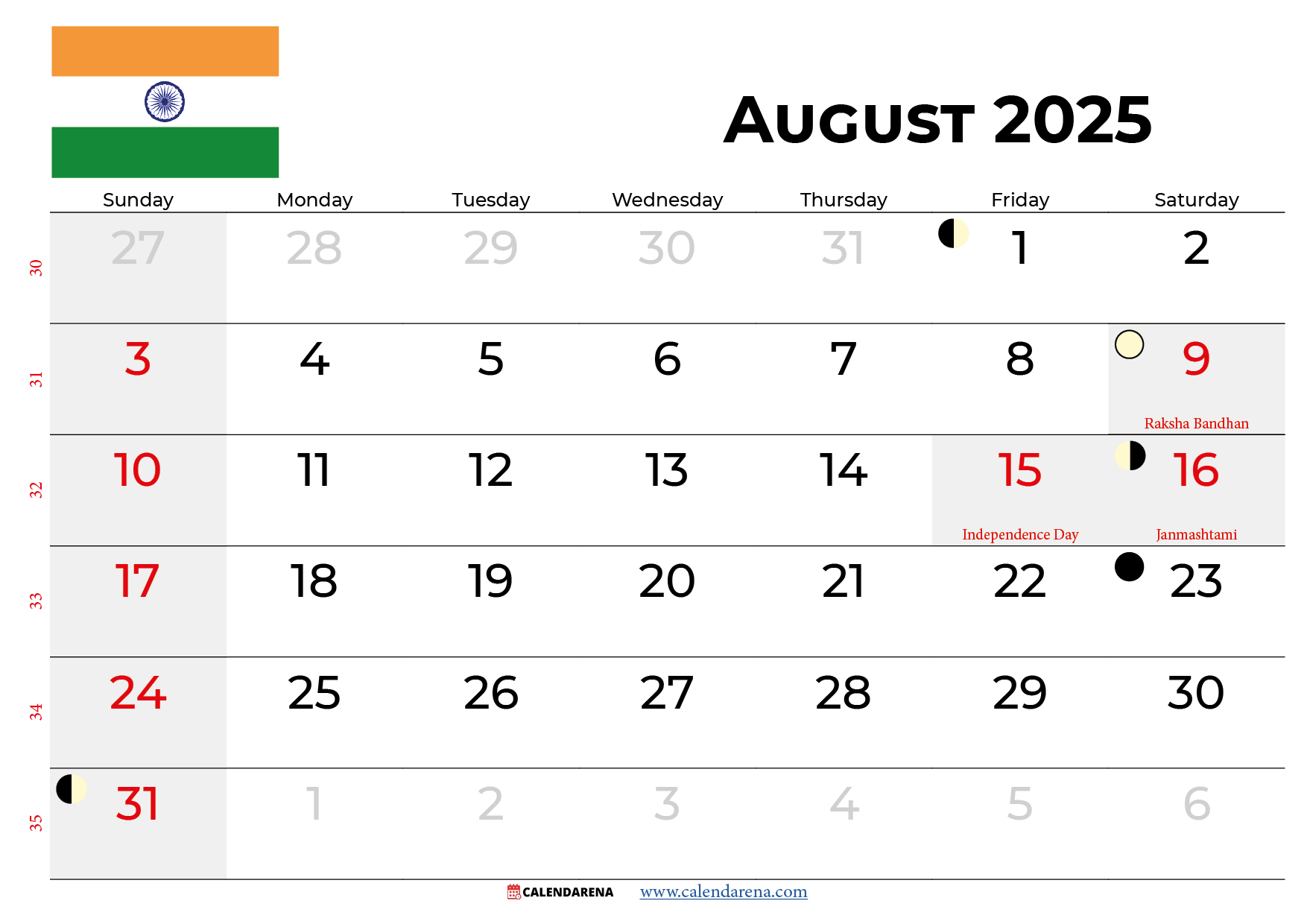August 2025 Calendar With Holidays India August 2025 Calendar With Holidays India
