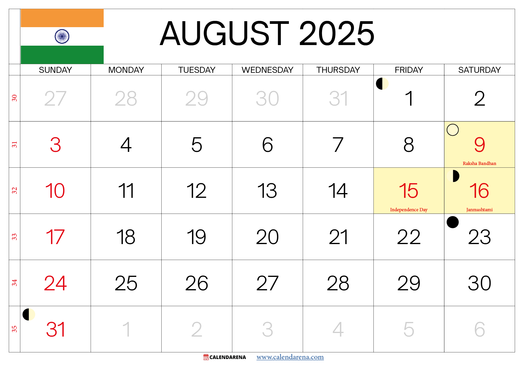 August 2025 Calendar With Holidays India August 2025 Calendar With Holidays India
