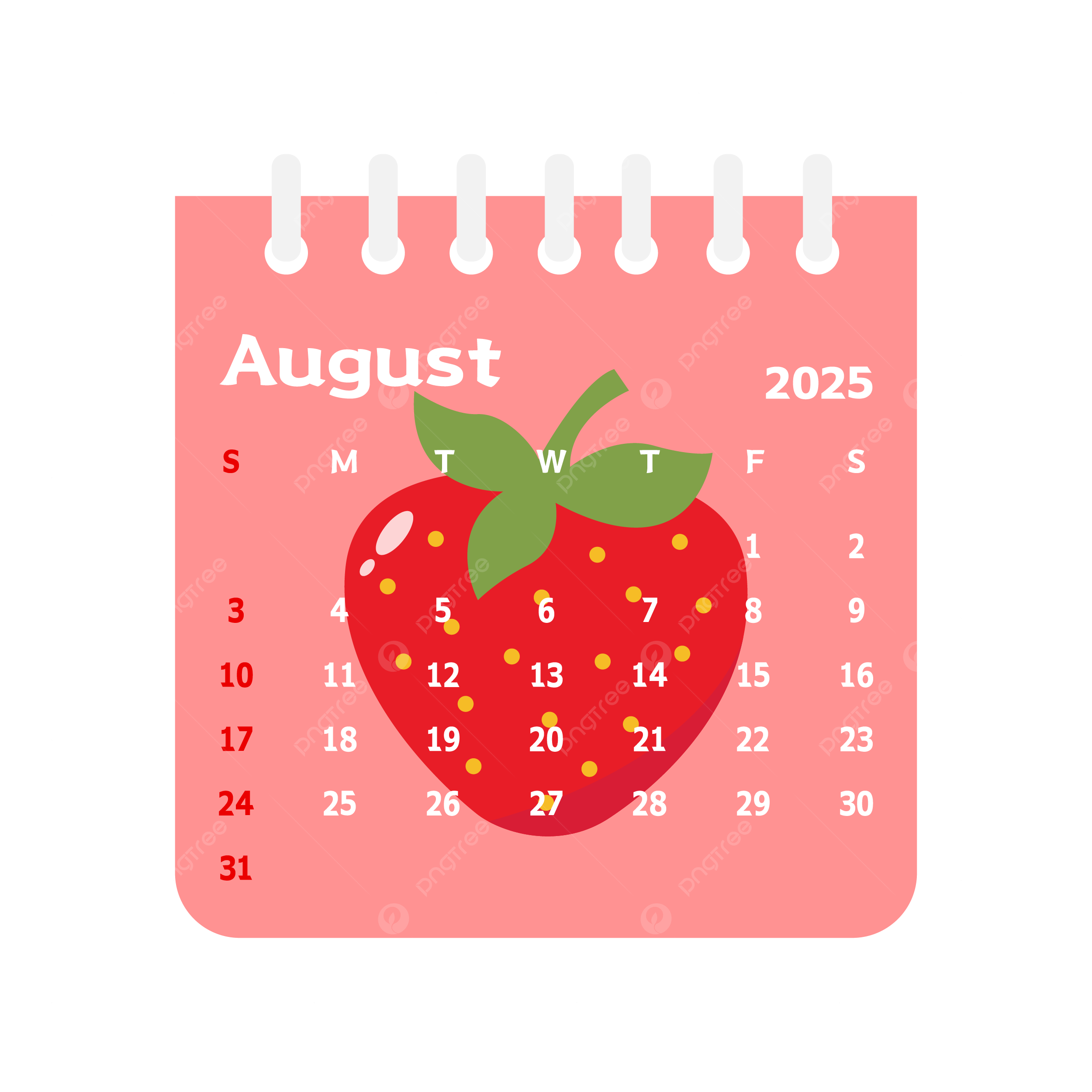 August 2025 Childrens Calendar With Cartoon Strawberries Vector Calendar Clipart Cartoon Clipart August Clipart PNG And Vector With Transparent Background For Free Download