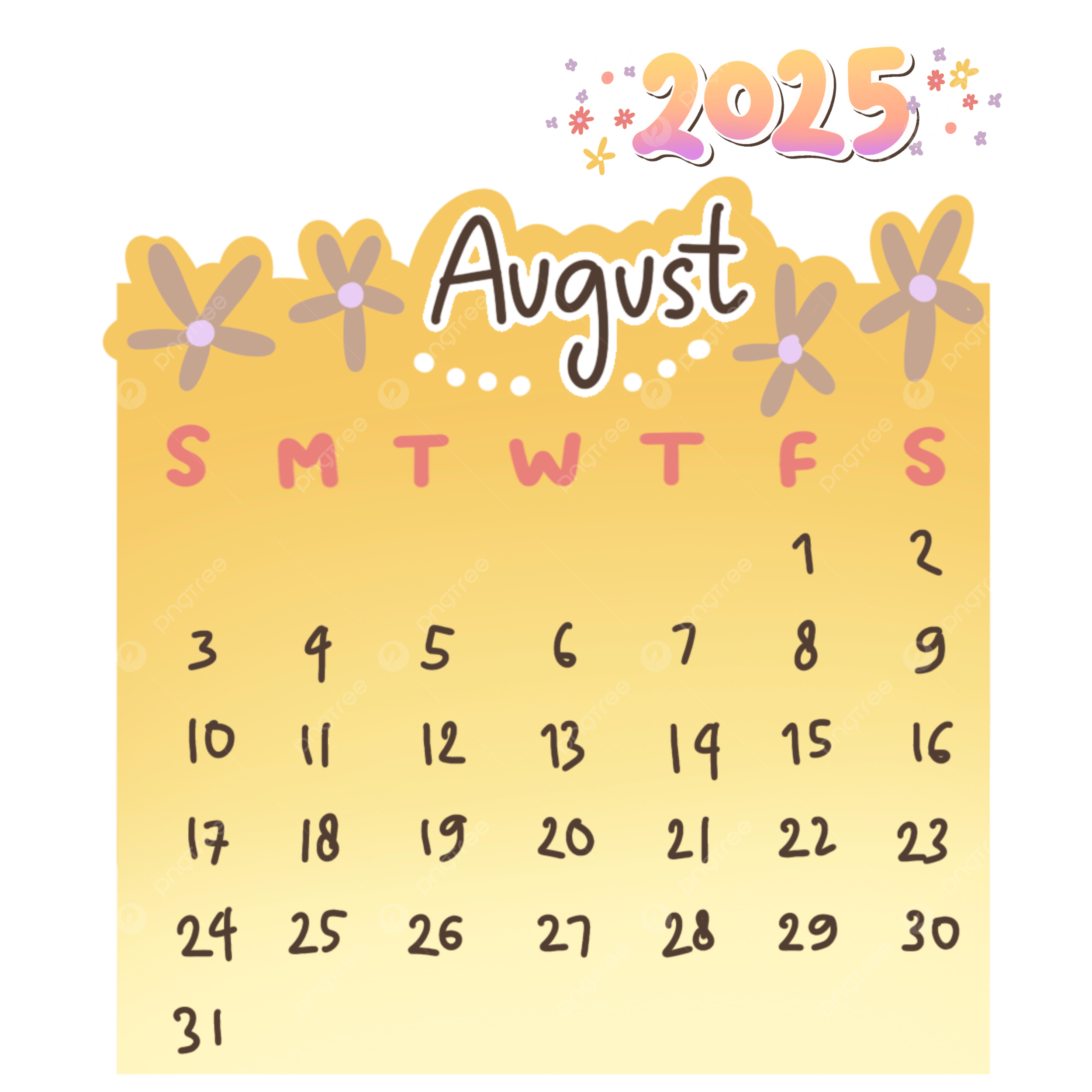 August 2025 Cute Calendar Set Pack Printable August 2025 Calendar 2025 August 2025 Calendar PNG Transparent Clipart Image And PSD File For Free Download
