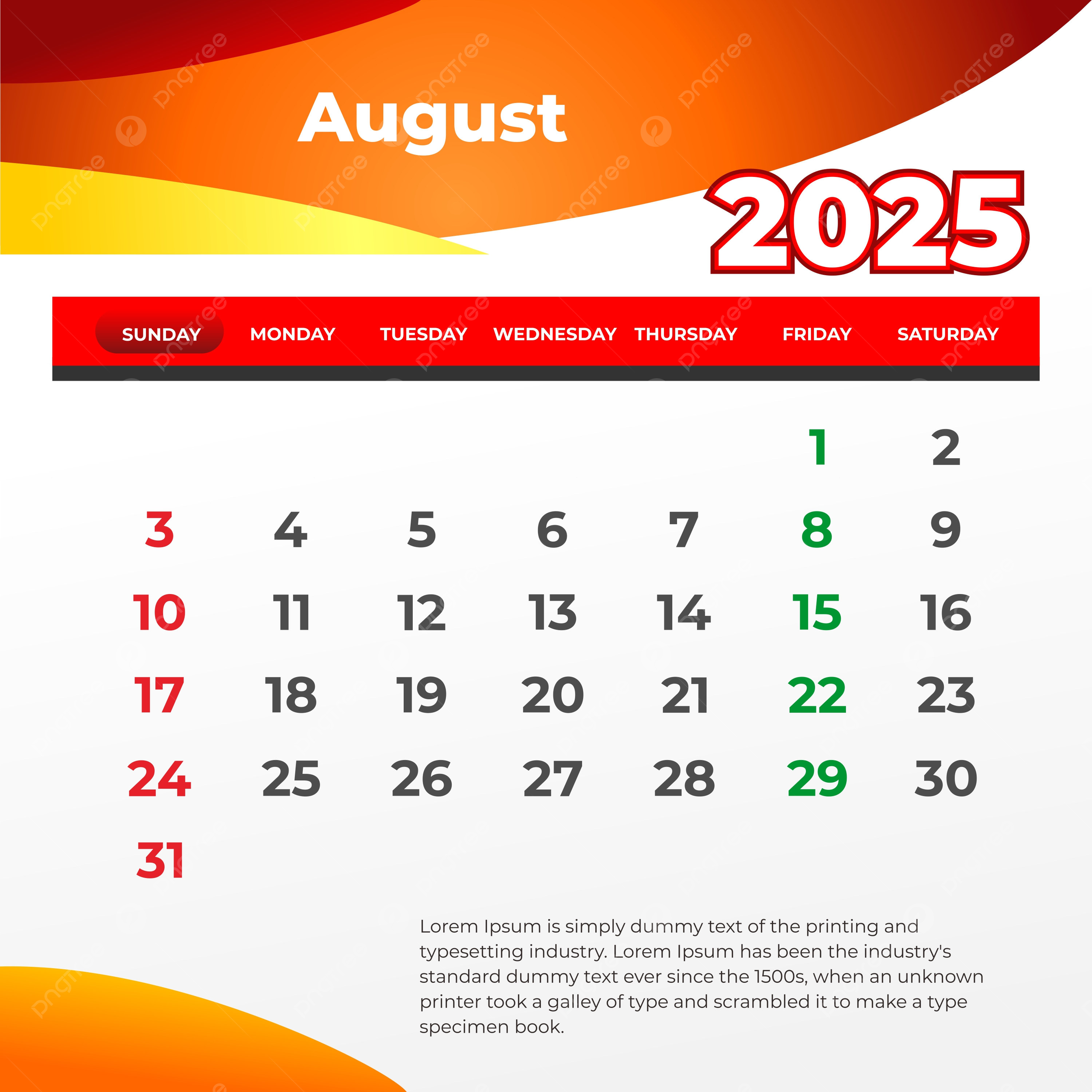 Social Calendar August 2025