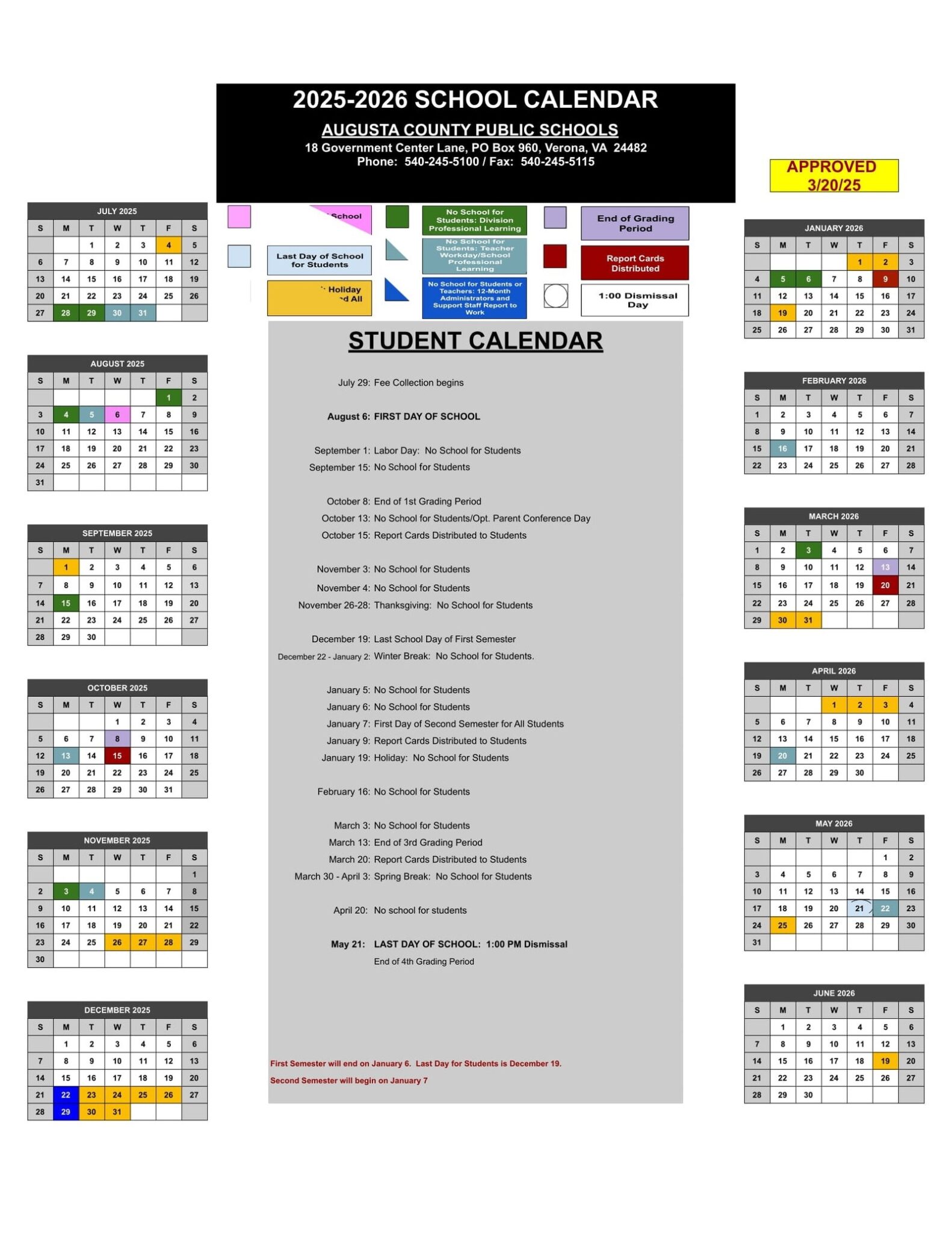 Augusta County School Calendar 2025 2026 Teacher Printable - Template ...