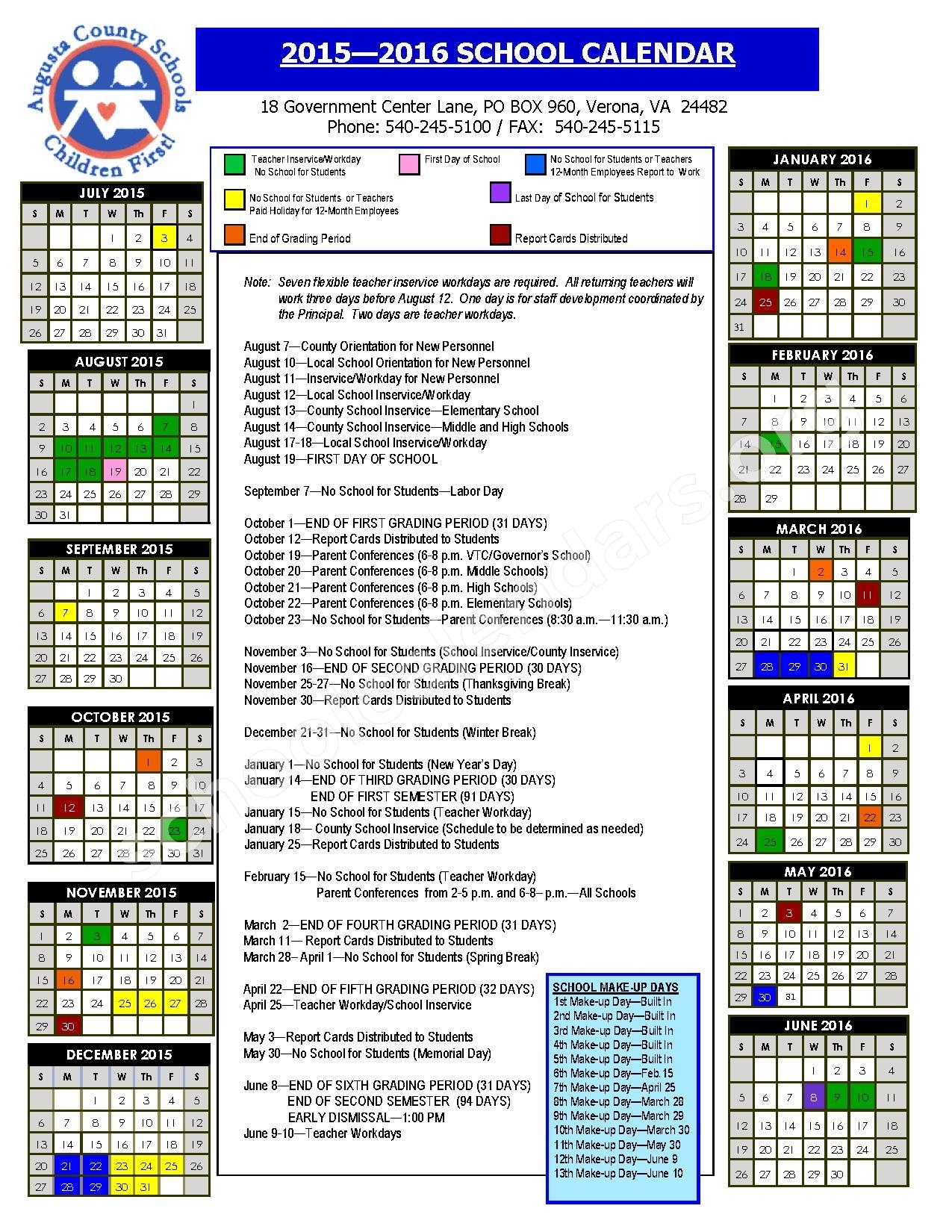 Augusta County School Calendar 2025