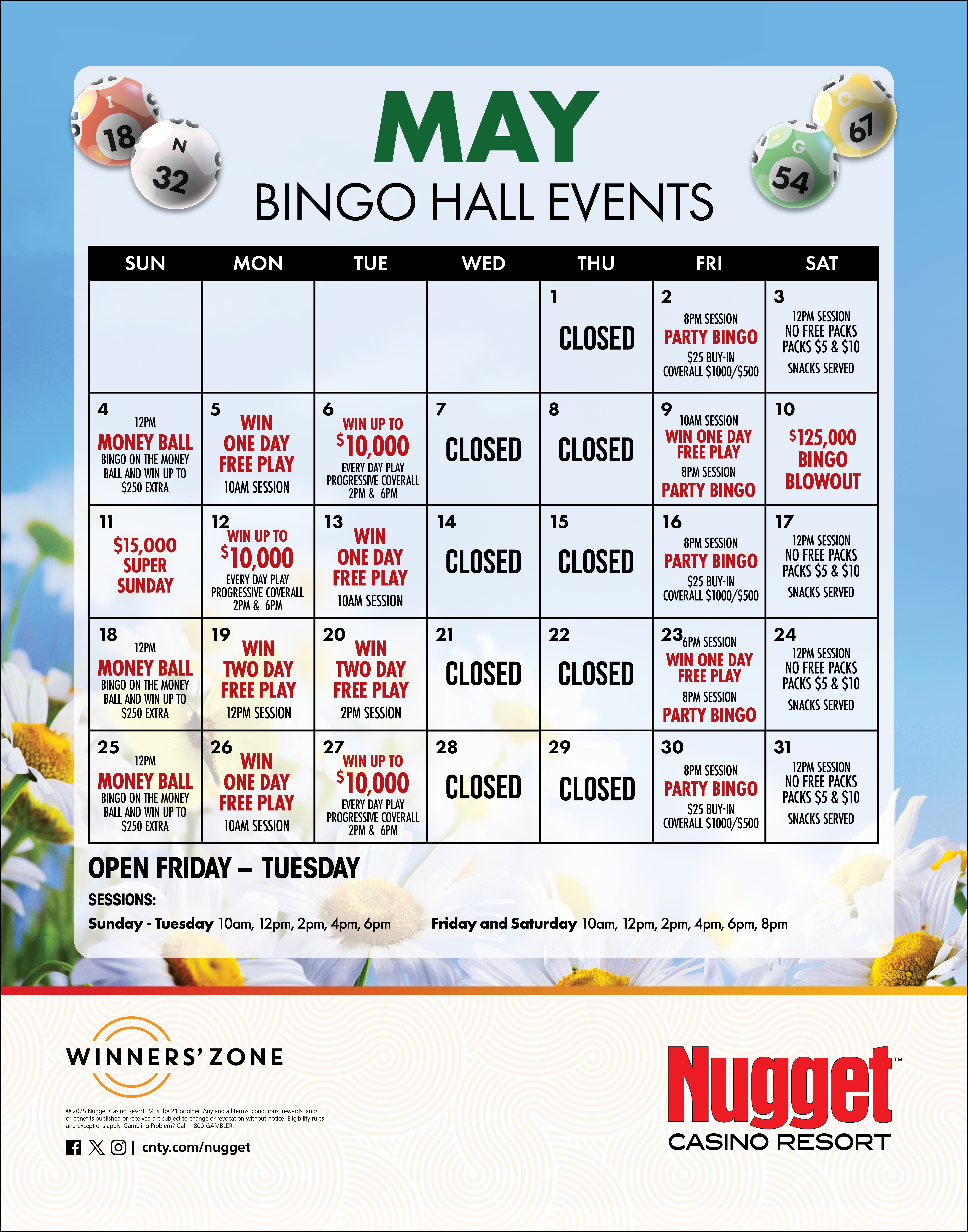 Tachi Bingo Calendar For August 2025