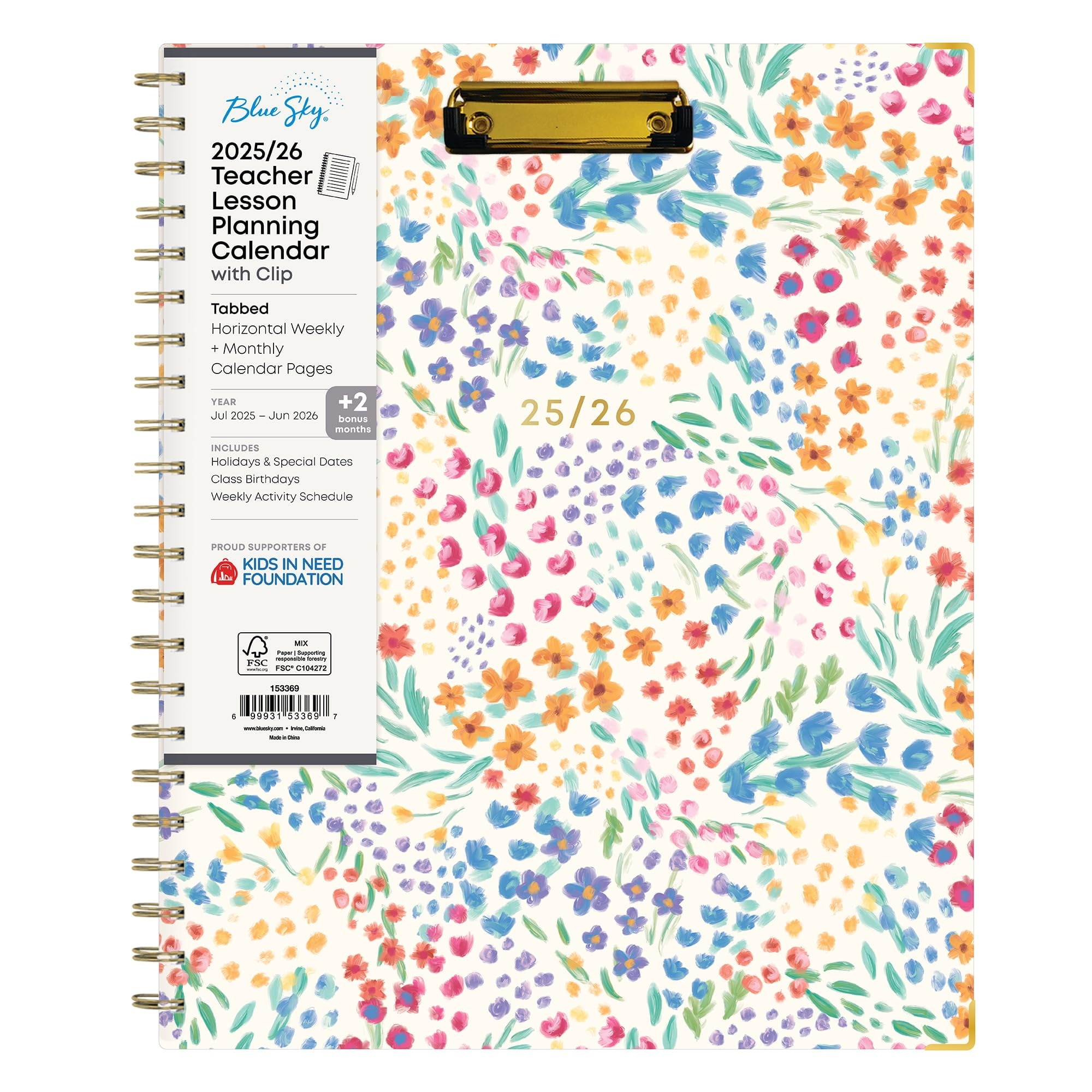 Blue Sky 2025 2026 Weekly And Monthly Academic Year Teacher Lesson Planner Calendar With Clipboard July 2025 June 2026 8 5