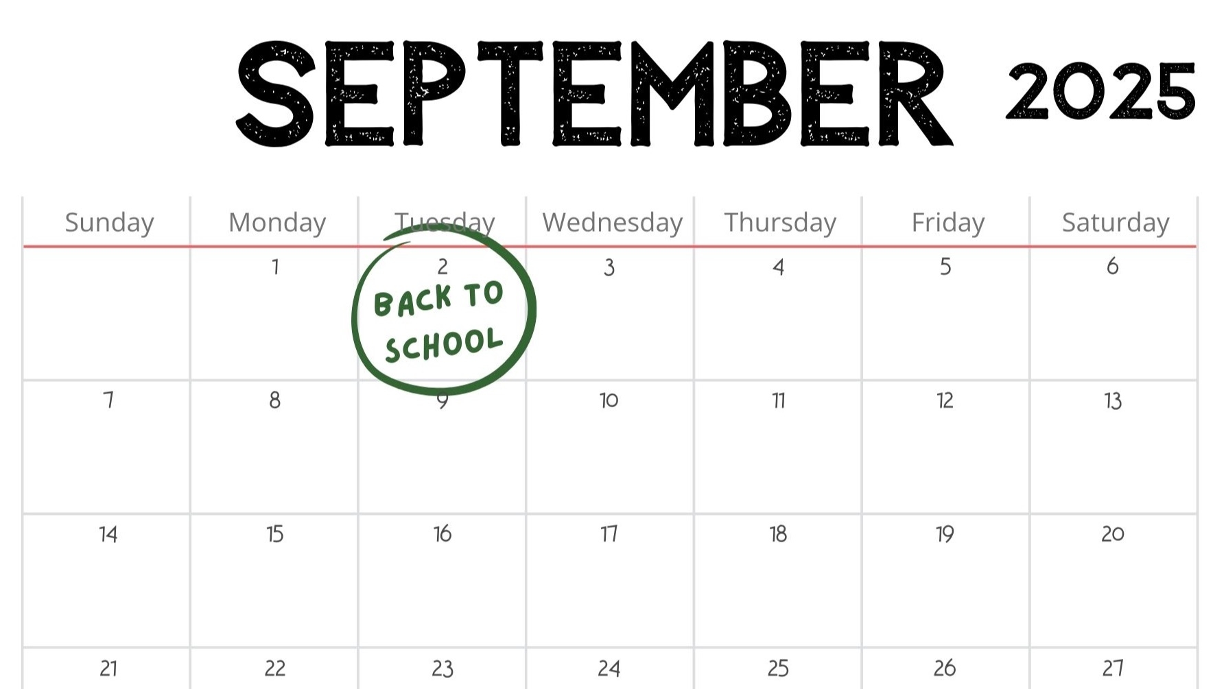 September School Calendar 2025