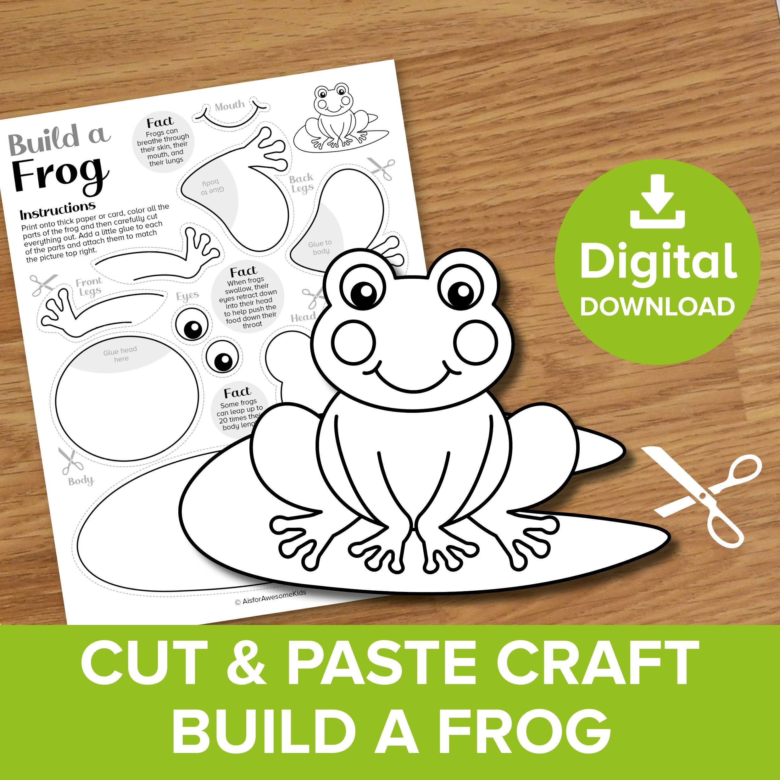 Build A Frog Cut U0026 Paste Craft Printable Spring Animal Coloring Art Halloween Witches Toad Model River Water Summer Pond Life Creature Etsy