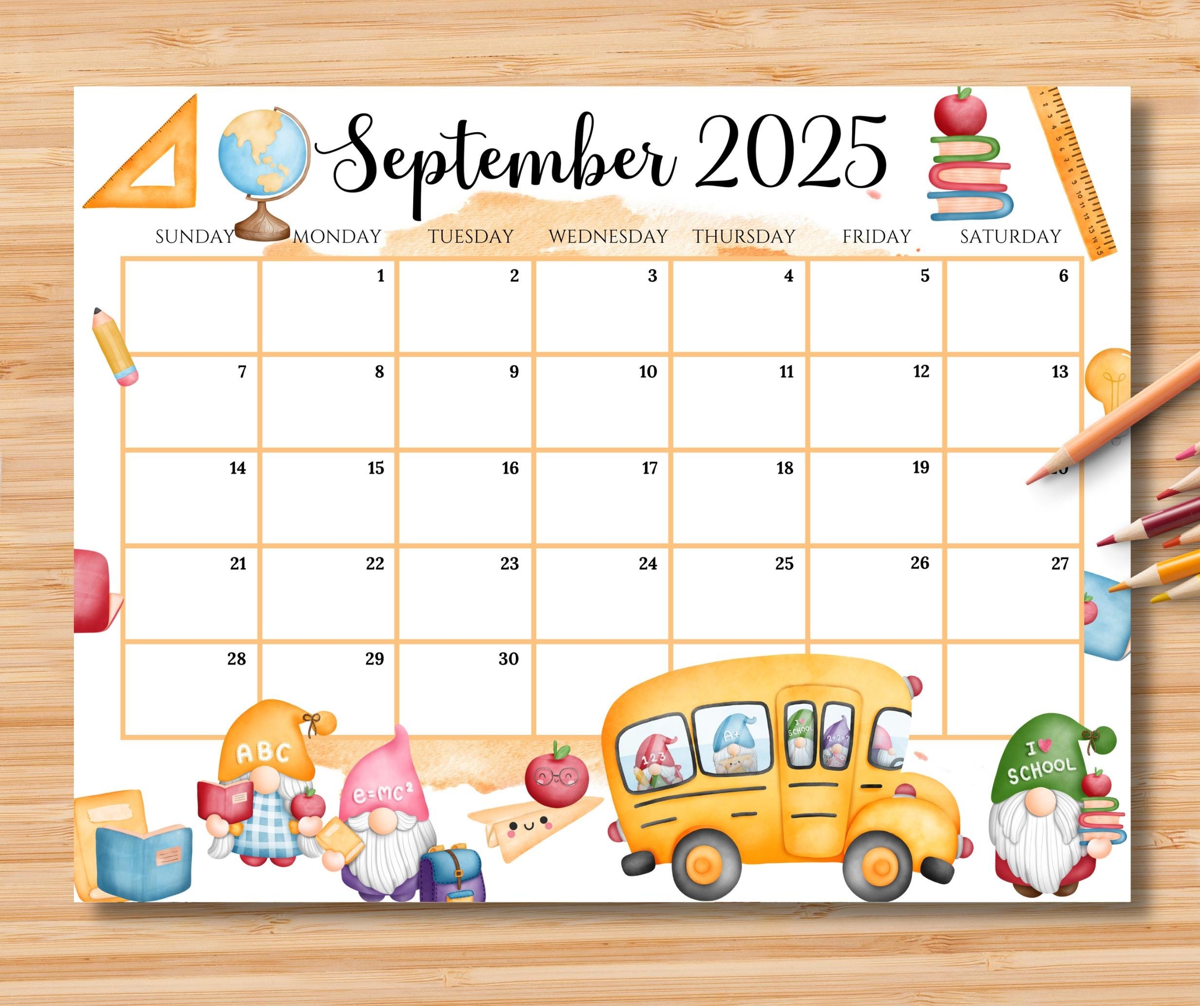 Buy EDITABLE September 2025 Calendar Back To School Planner With Cute Gnomes Printable Classroom Calendar Kids School Homeschool Schedule Online In India Etsy