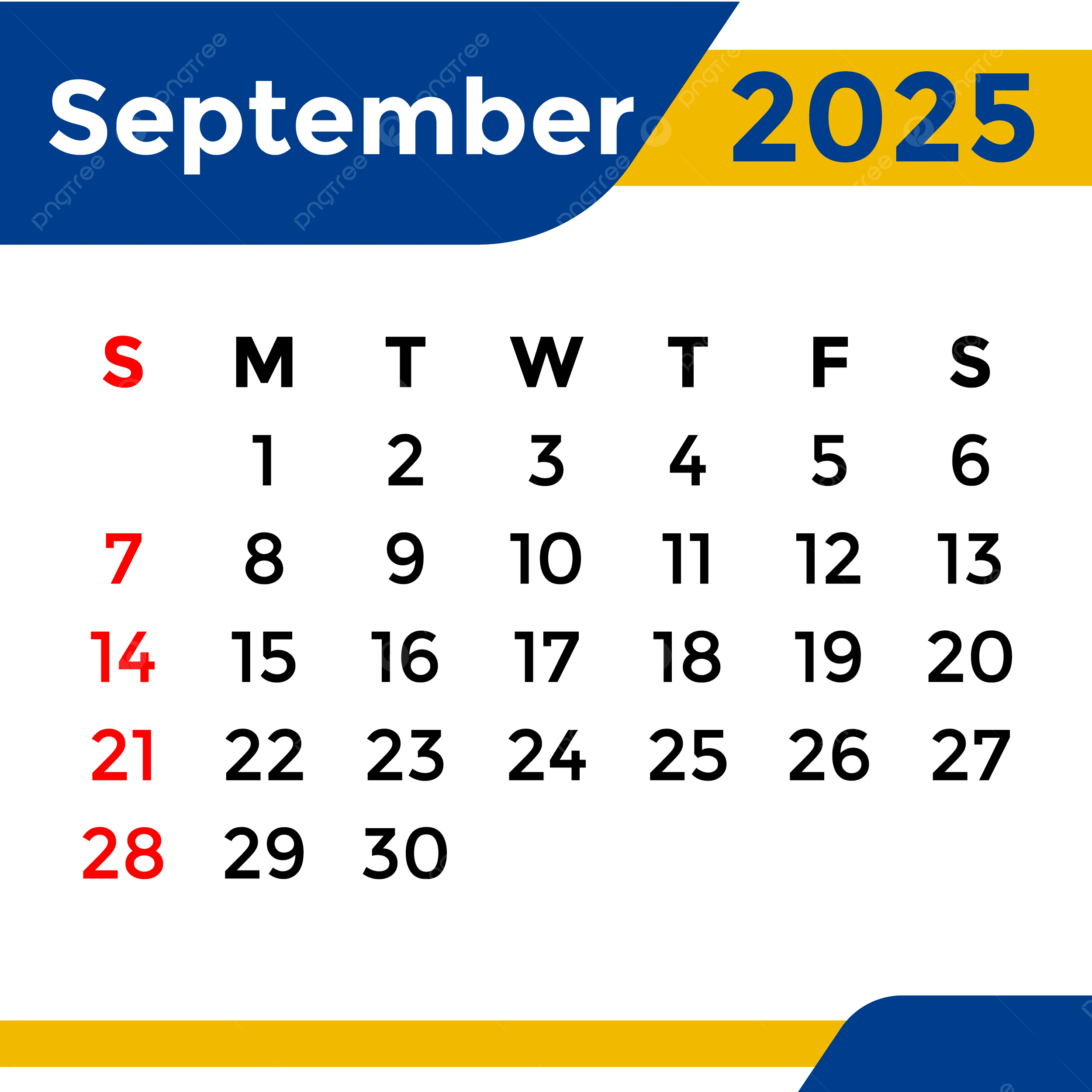 Calendar 2025 September Month Vector Template Download On Pngtree