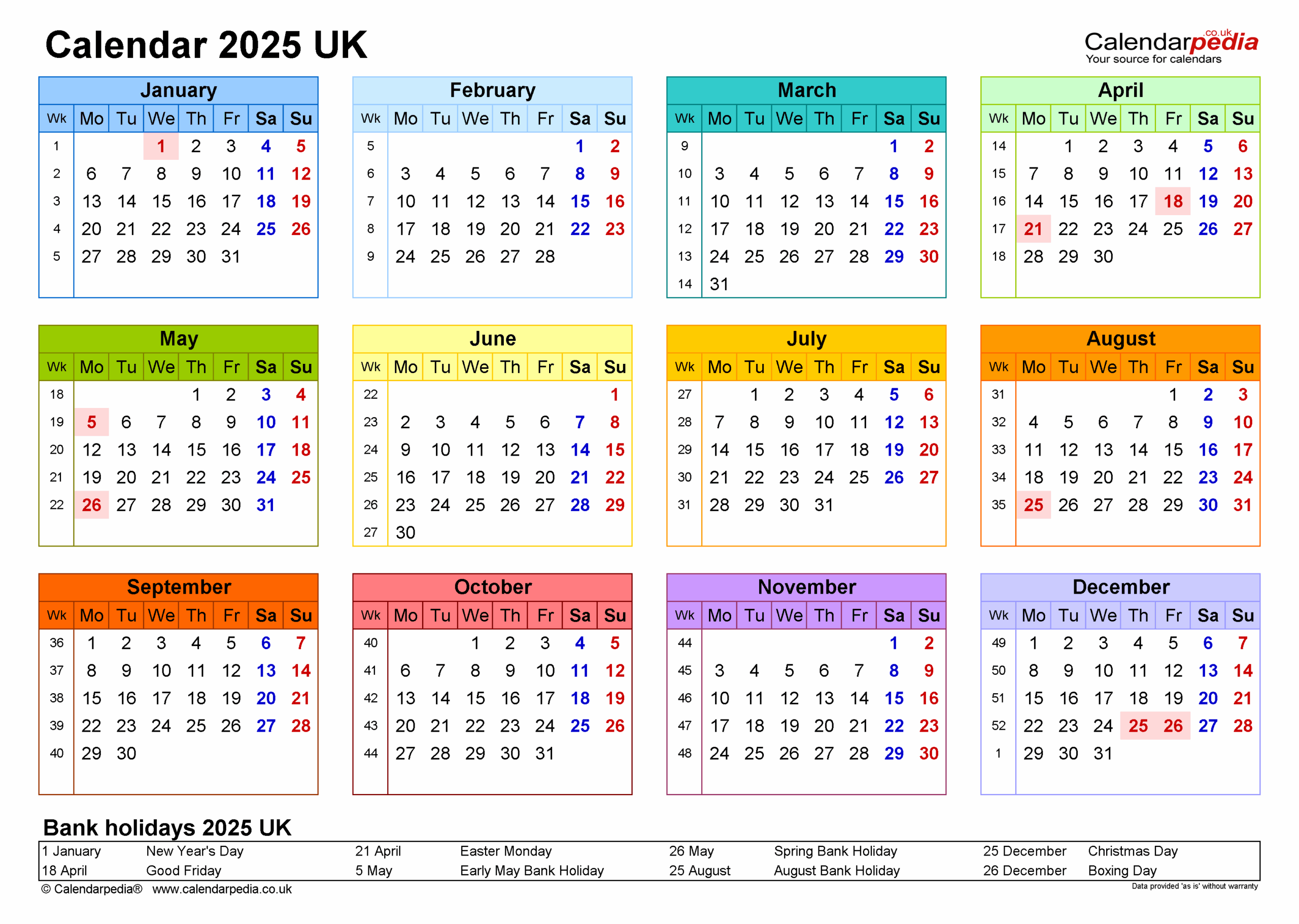 Calendar 2025 UK Free Printable Microsoft Word Templates