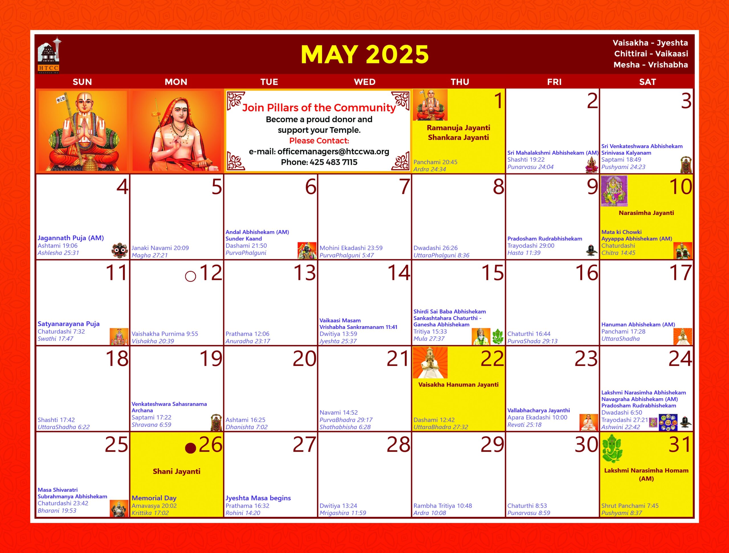 Calendar Hindu Temple U0026 Cultural Center Bothell WA
