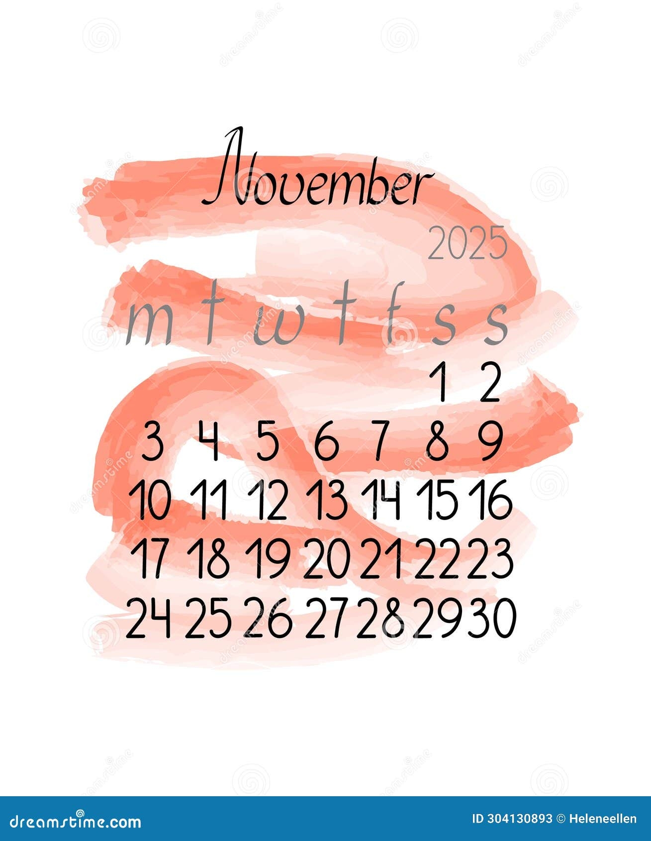 November Vertical Calendar 2025