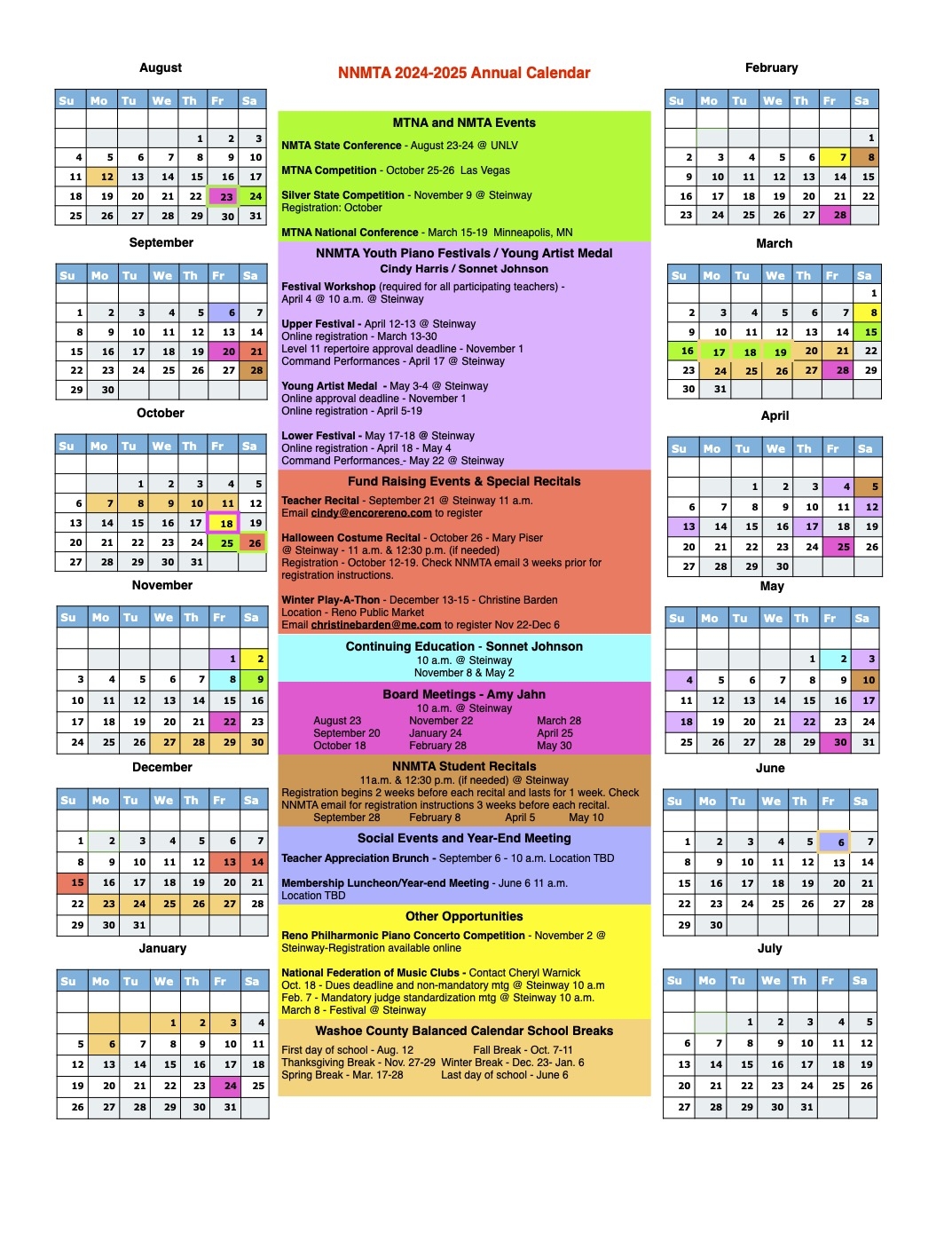 Calendar Northern Nevada Music Teachers Association