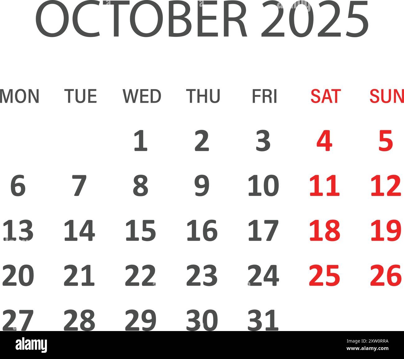 October 2025 Calendar Icon