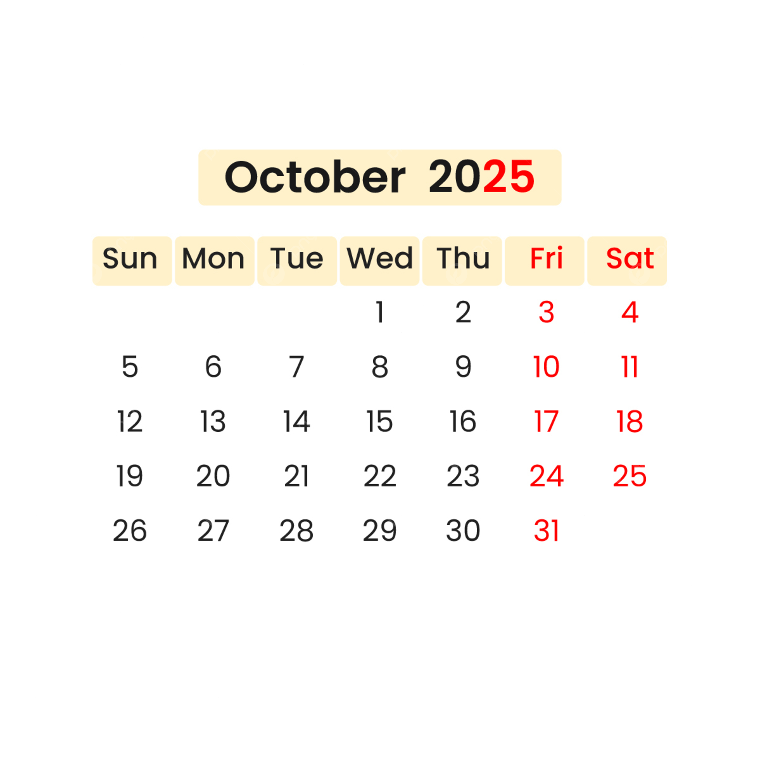 October 2025 Calendar National Days
