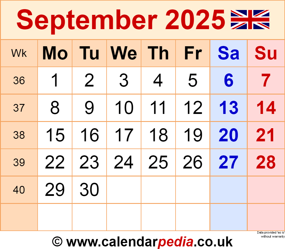 Calendar September 2025 UK With PDF Excel And Word Templates Calendar September 2025 UK With PDF Excel And Word Templates