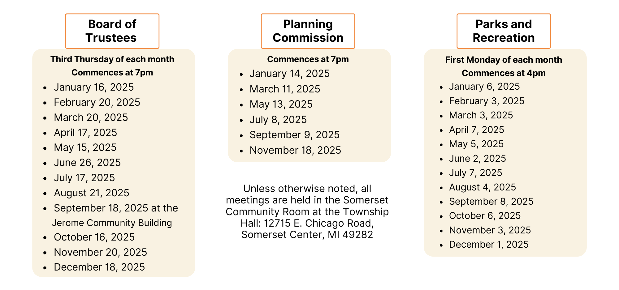 Township Event Calendar August 2025