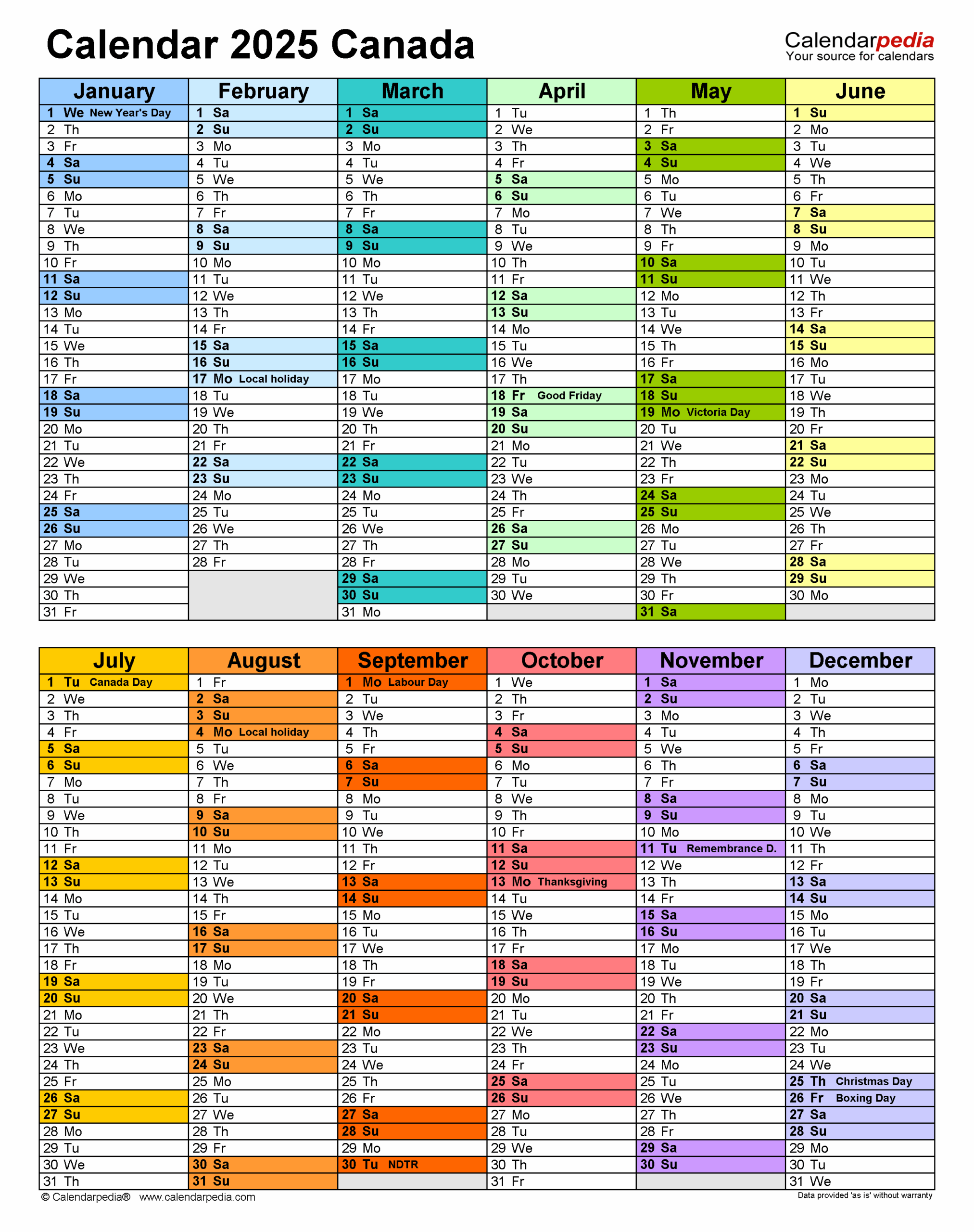 Canada Calendar 2025 Free Printable PDF Templates