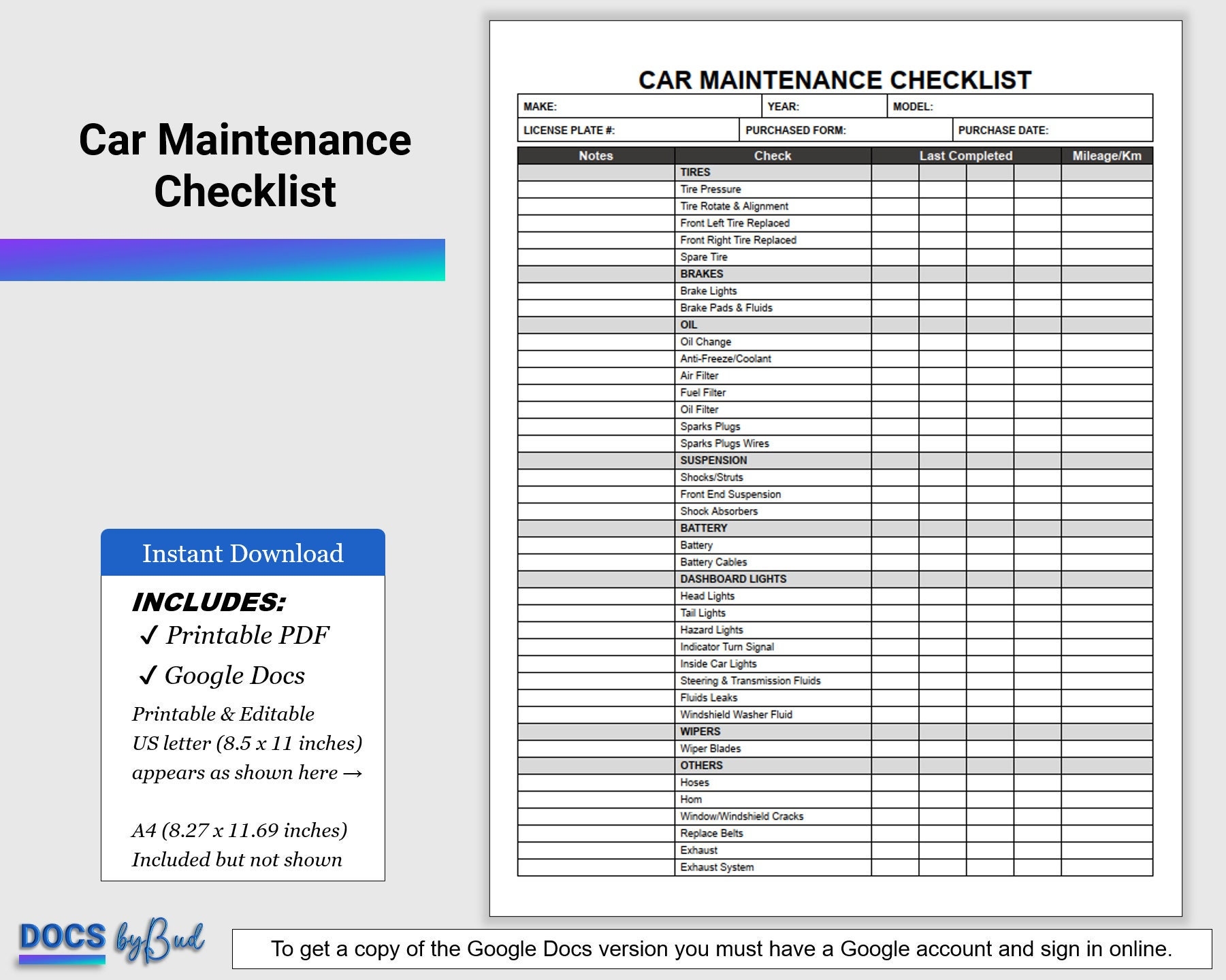 Free Printable Car Maintenance Checklist Free Printable Car Maintenance Checklist