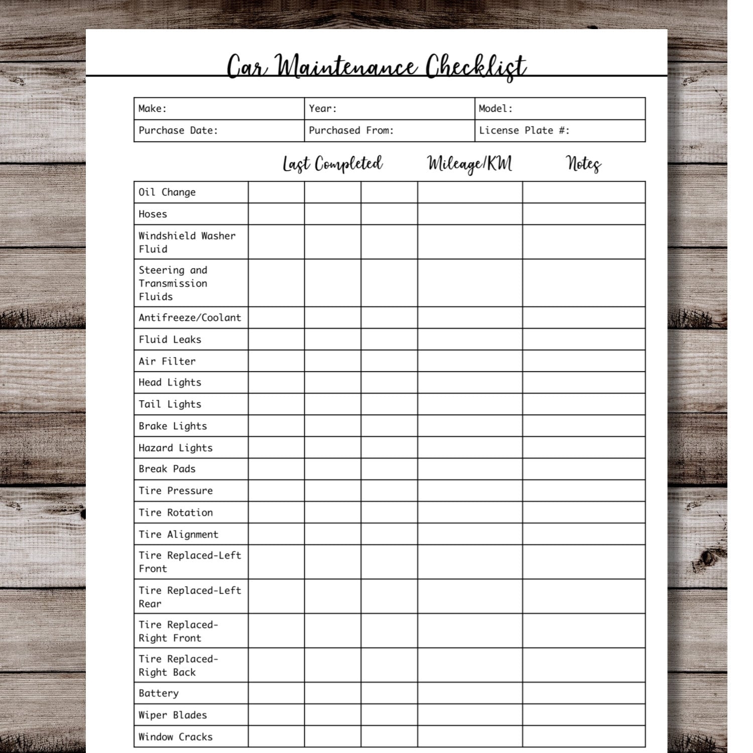 Car Maintenance Printable Checklist Etsy Car Maintenance Printable Checklist Etsy