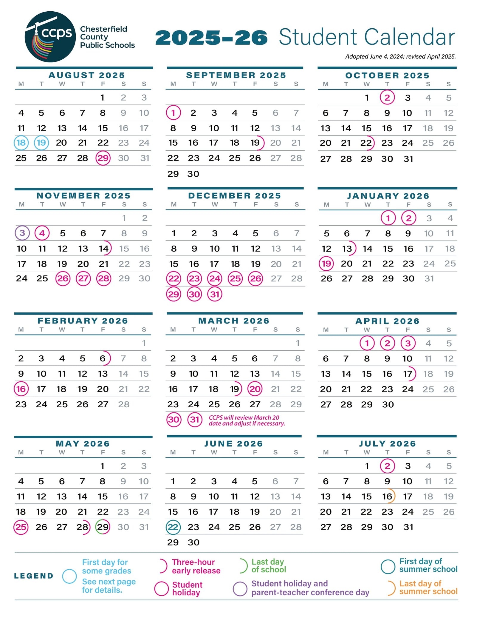Augusta County Public Schools Calendar 2025-25