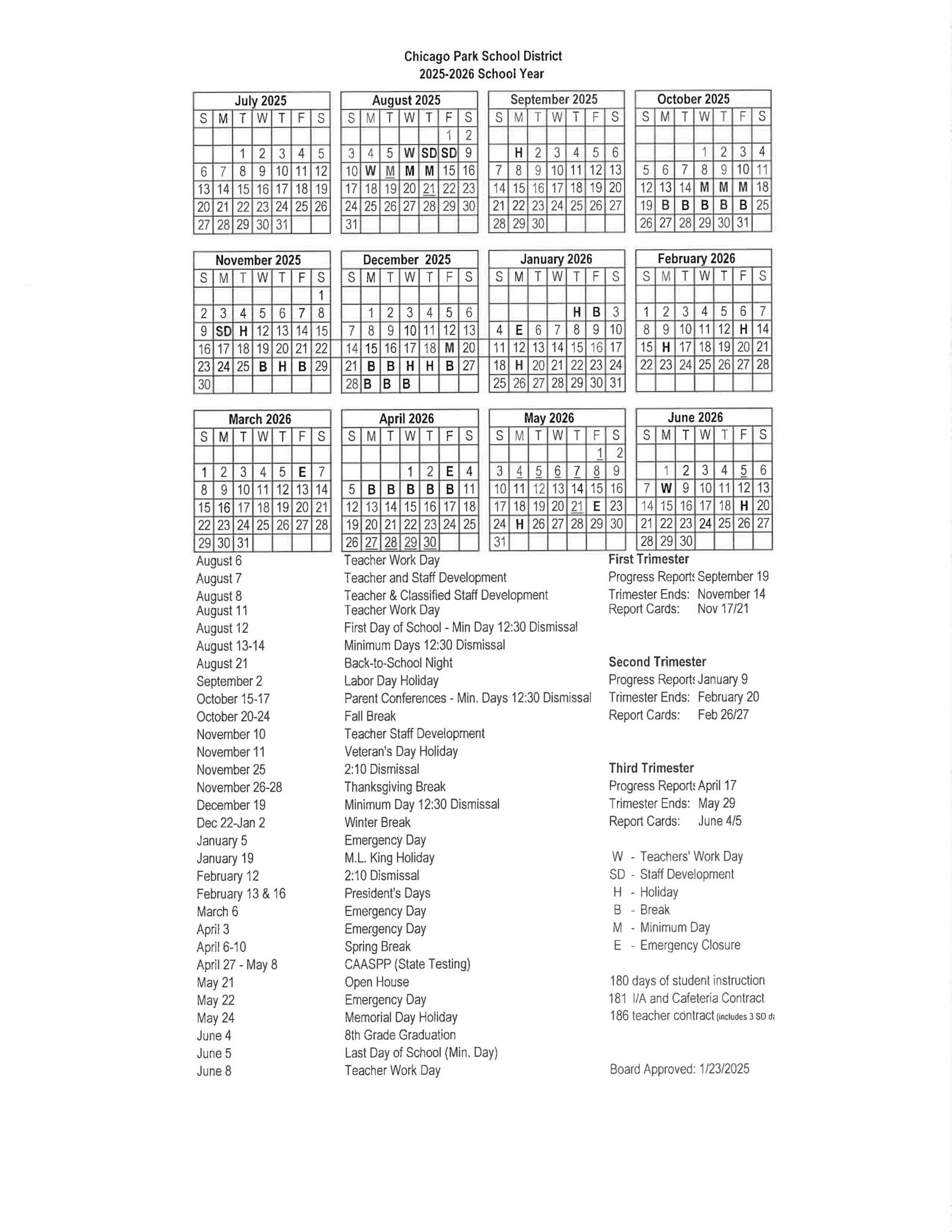 Chicago Park School District Calendar 25 26 PDF Revised EduCounty