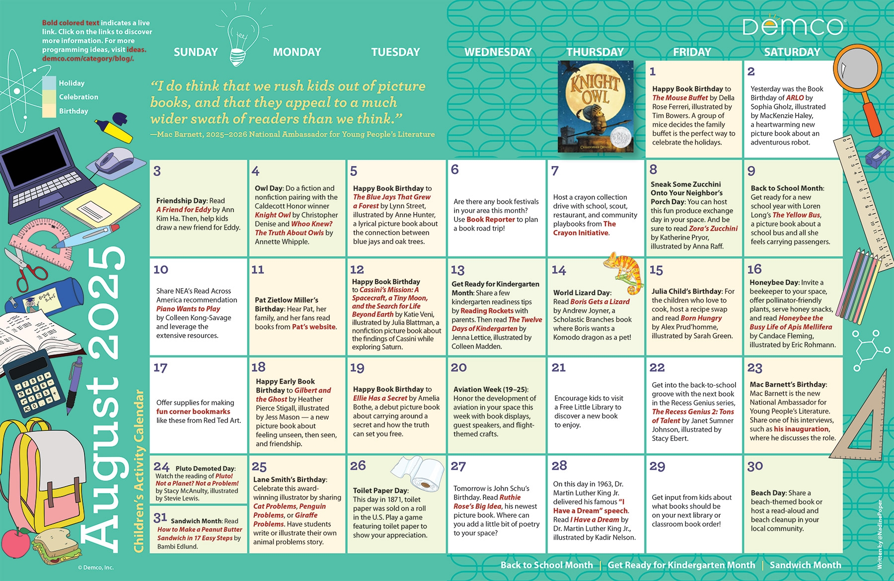 Children s Activity Calendar August 2025