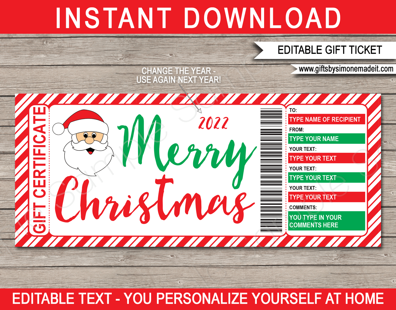Christmas Santa Gift Certificate Template Red U0026 Green Christmas Santa Gift Certificate Template Red U0026 Green