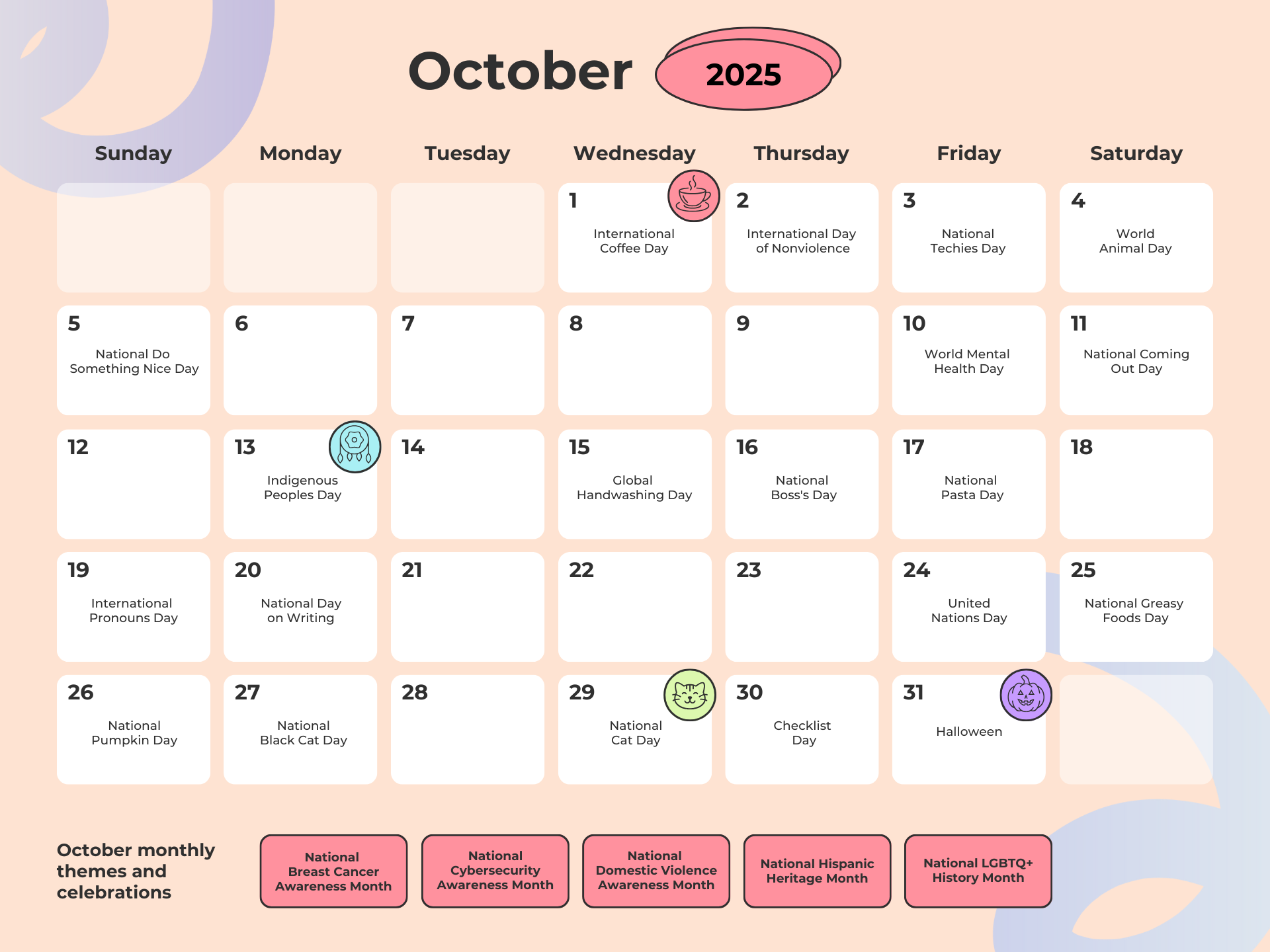 Social Media Calendar October 2025