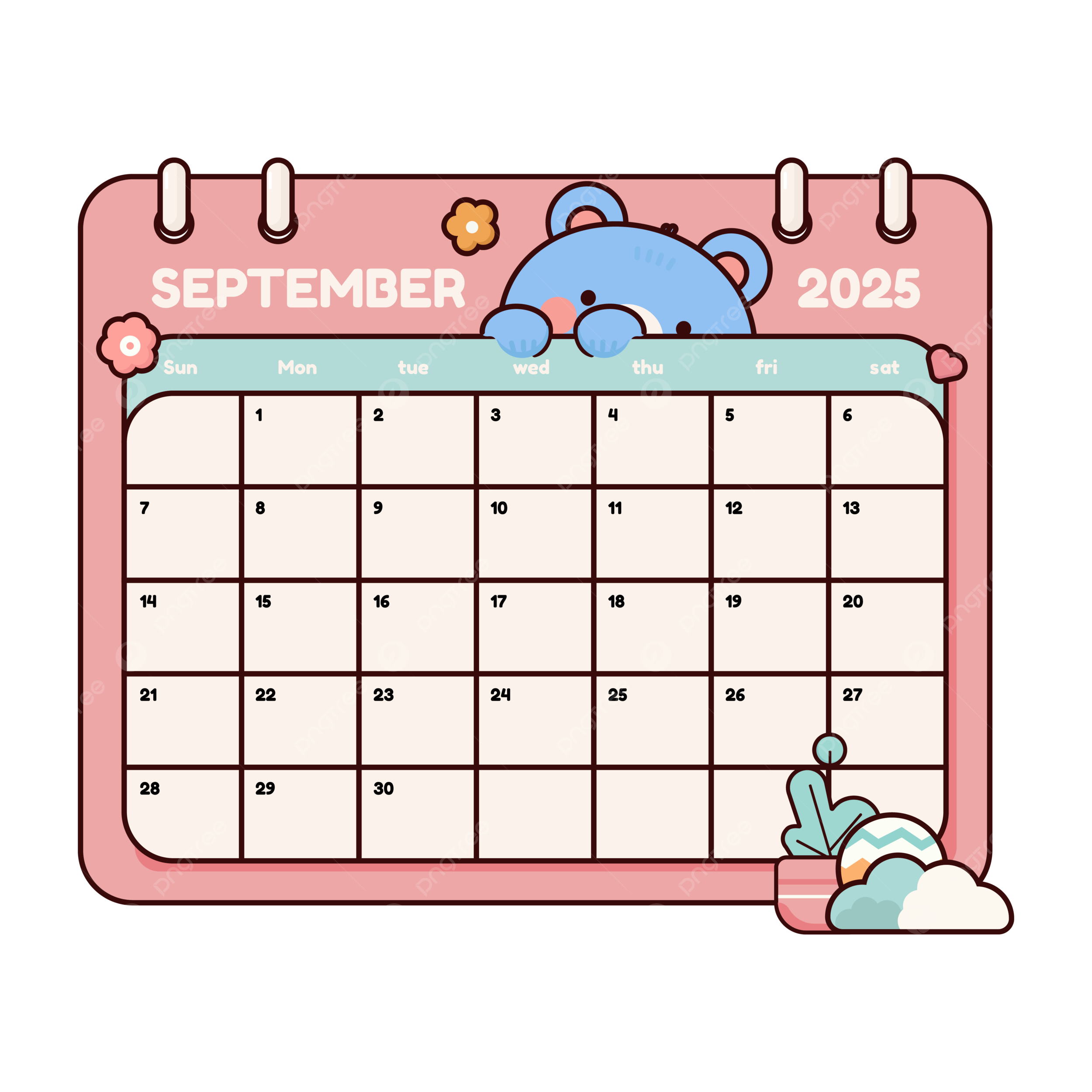 Cute September 2025 Calendar With A Bear Vector Calendar 