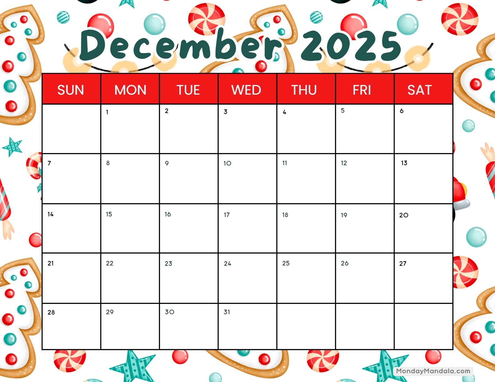 Calendar 2025 December Holiday