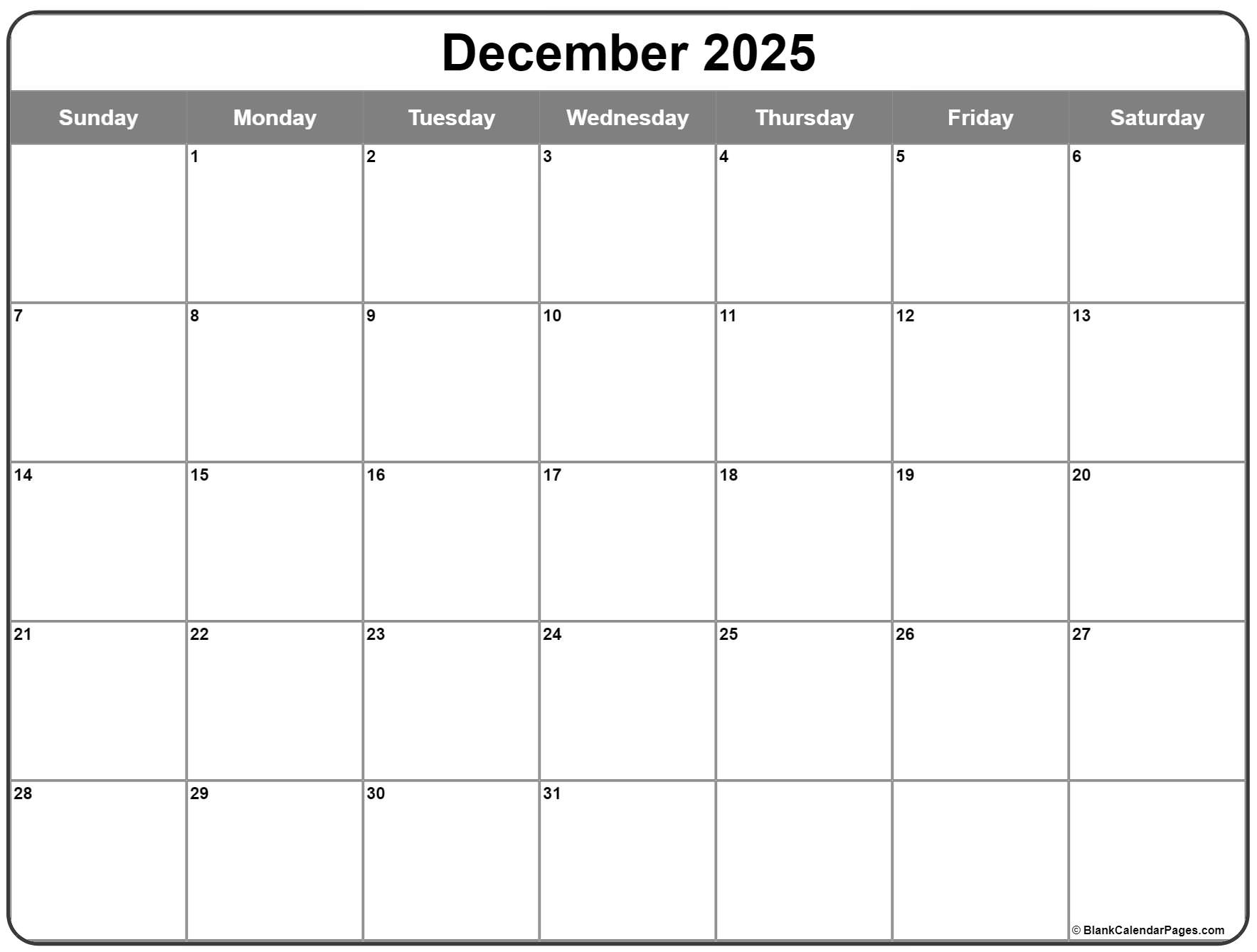 December 2025 Calendar Free Printable Calendars