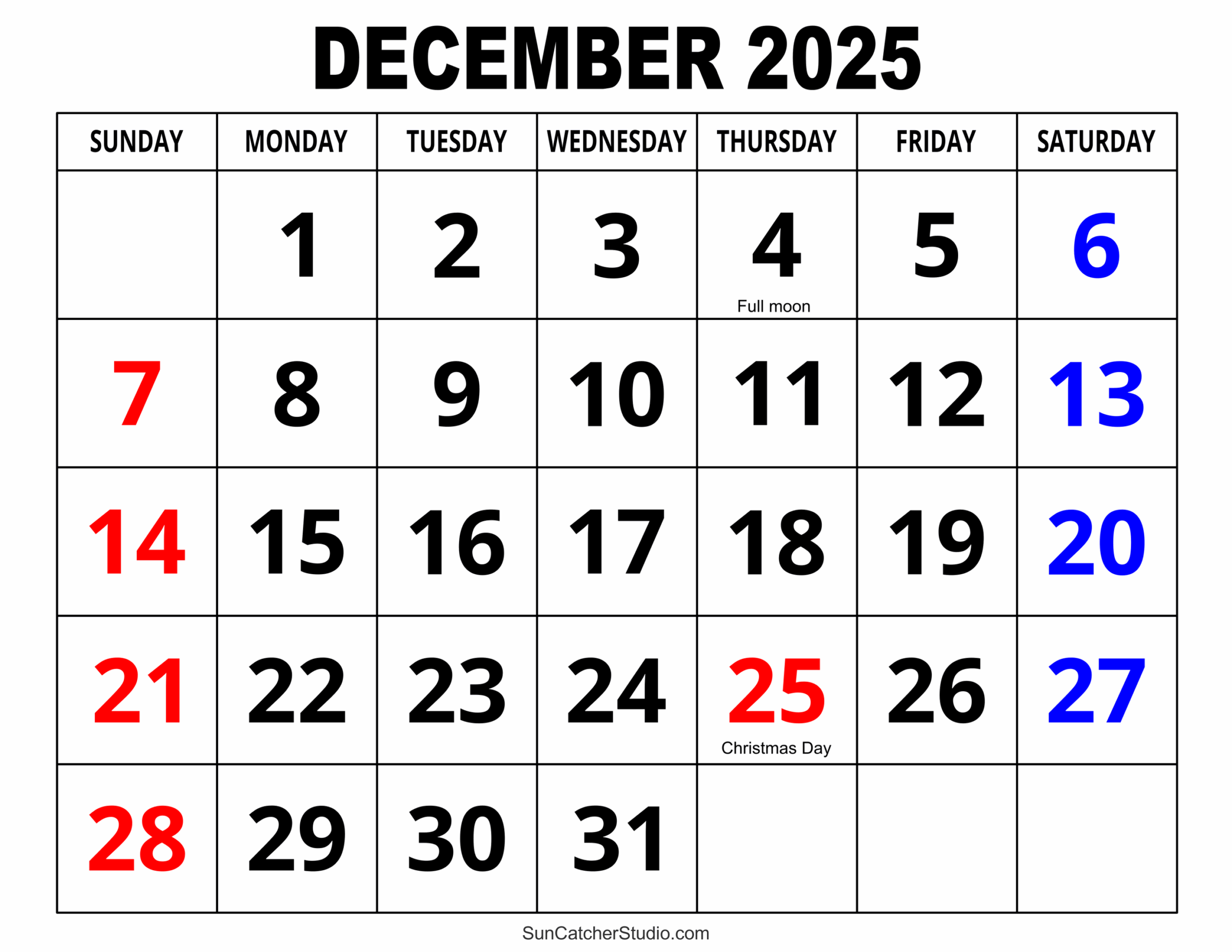Online Calendar December 2025