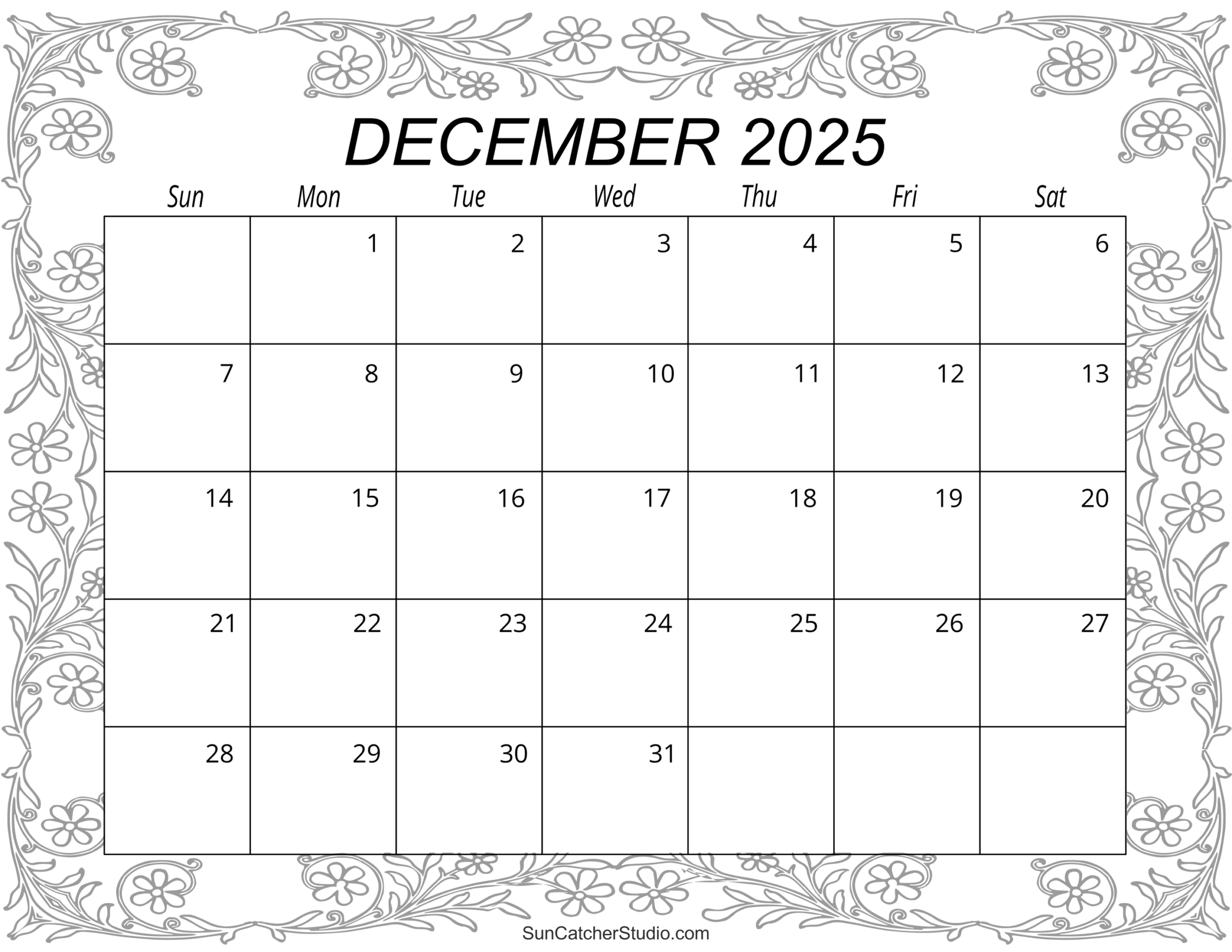 Printable Calendar Pages December 2025 Printable Calendar Pages December 2025