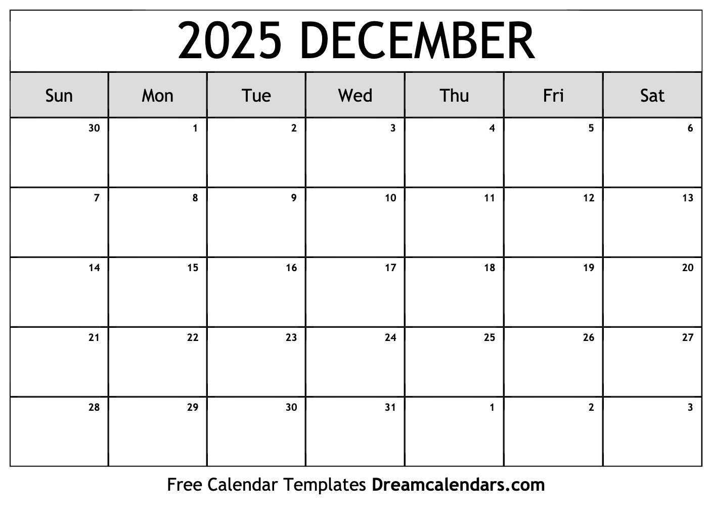Small December 2025 Calendar