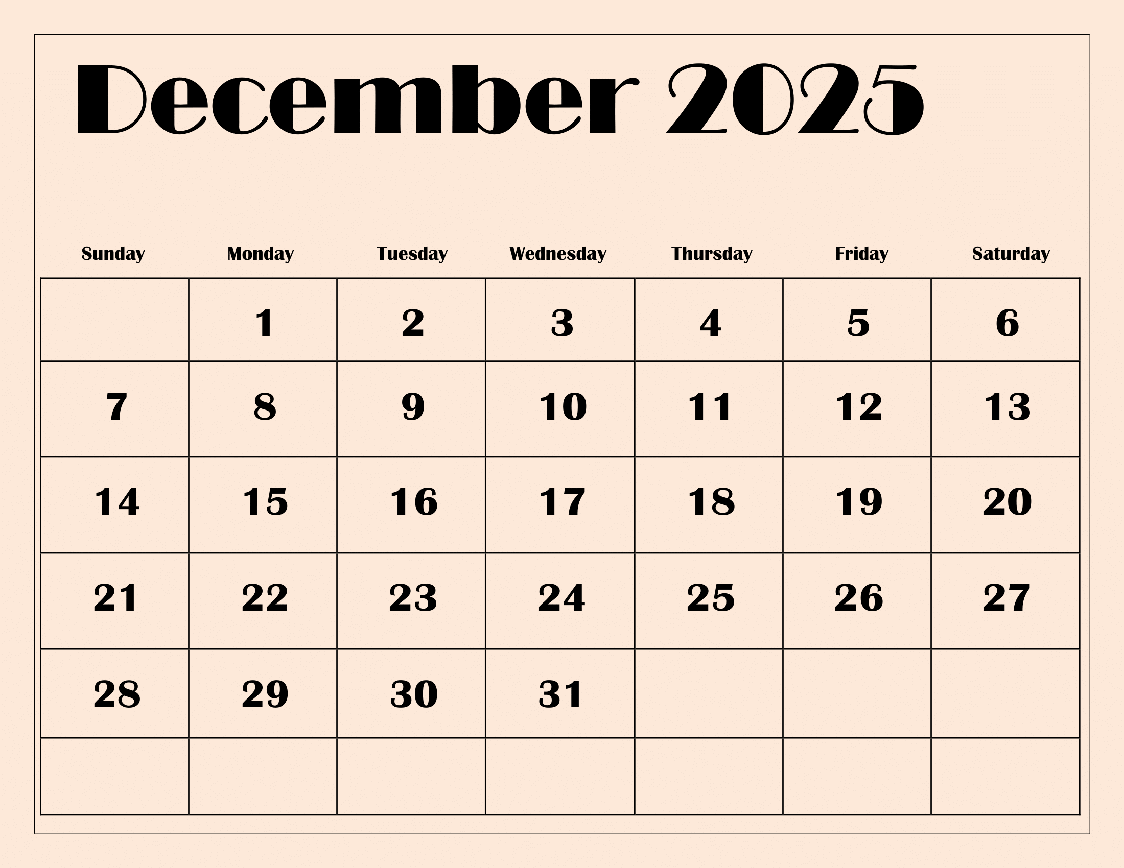 December 2025 Calendar Printable PDF Template With Holidays December 2025 Calendar Printable PDF Template With Holidays