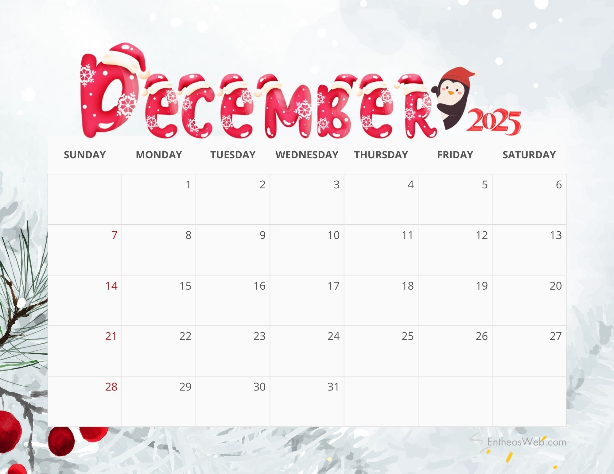 Wallpaper Calendar December 2025