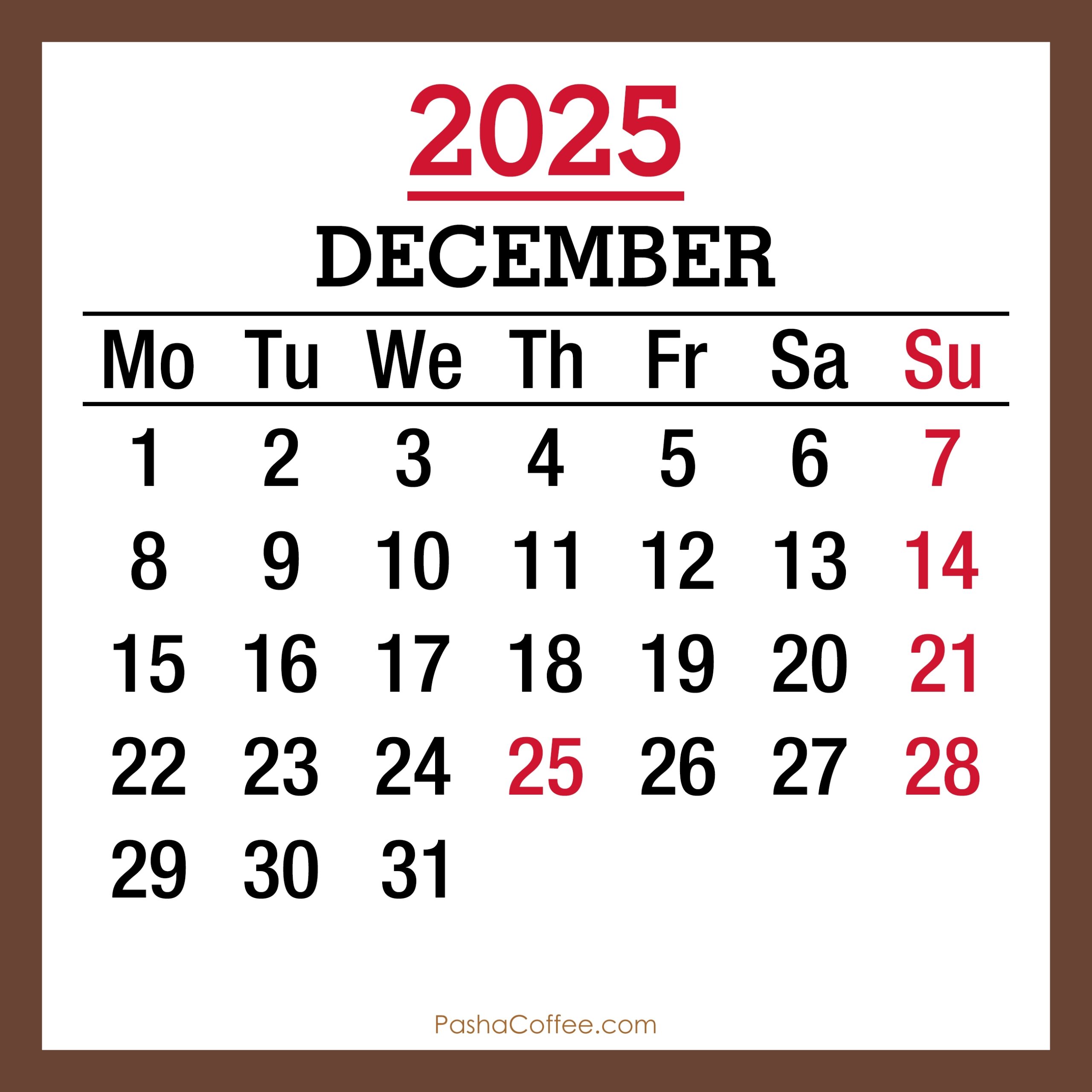 Us Calendar December 2025