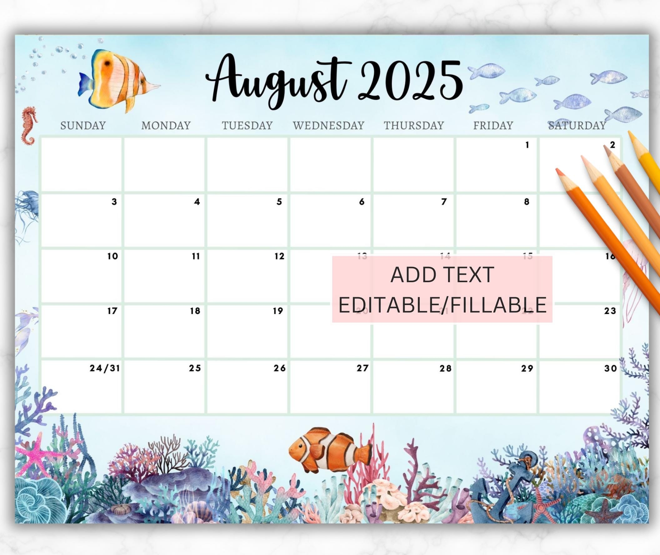 August 2025 Calendar School Theme