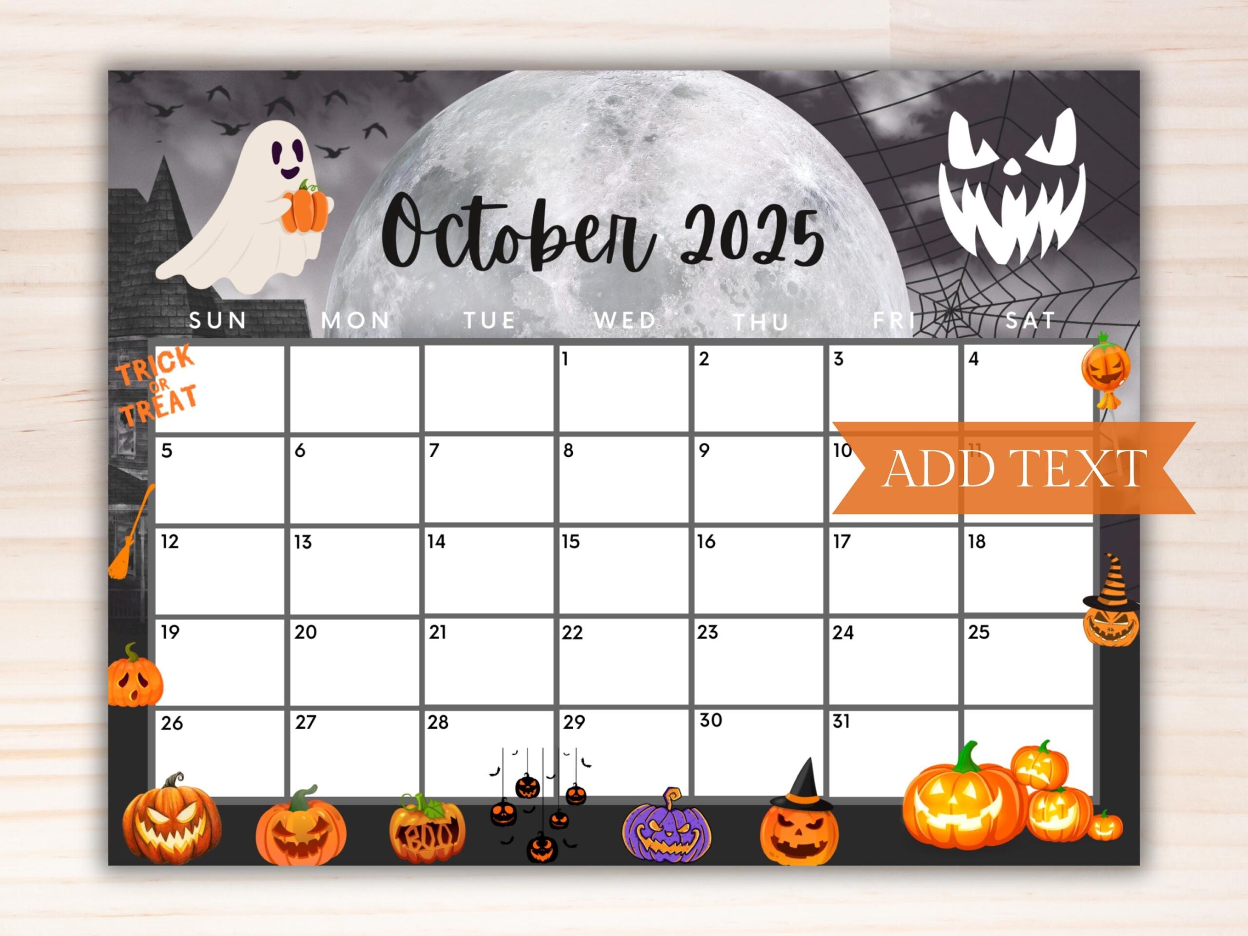 Editable October 2025 Calendar Printable Calendar 2025 Spooky 