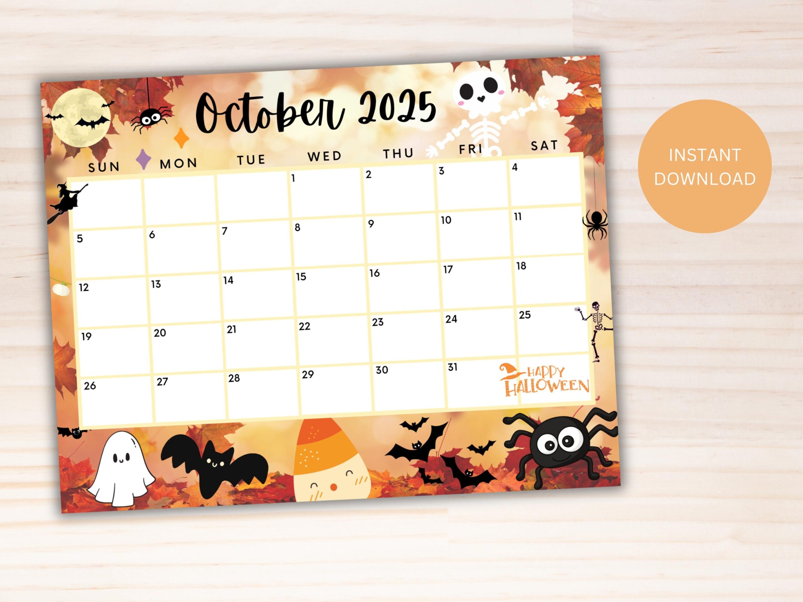 Editable October 2025 Calendar Printable Calendar W Scary Fall 