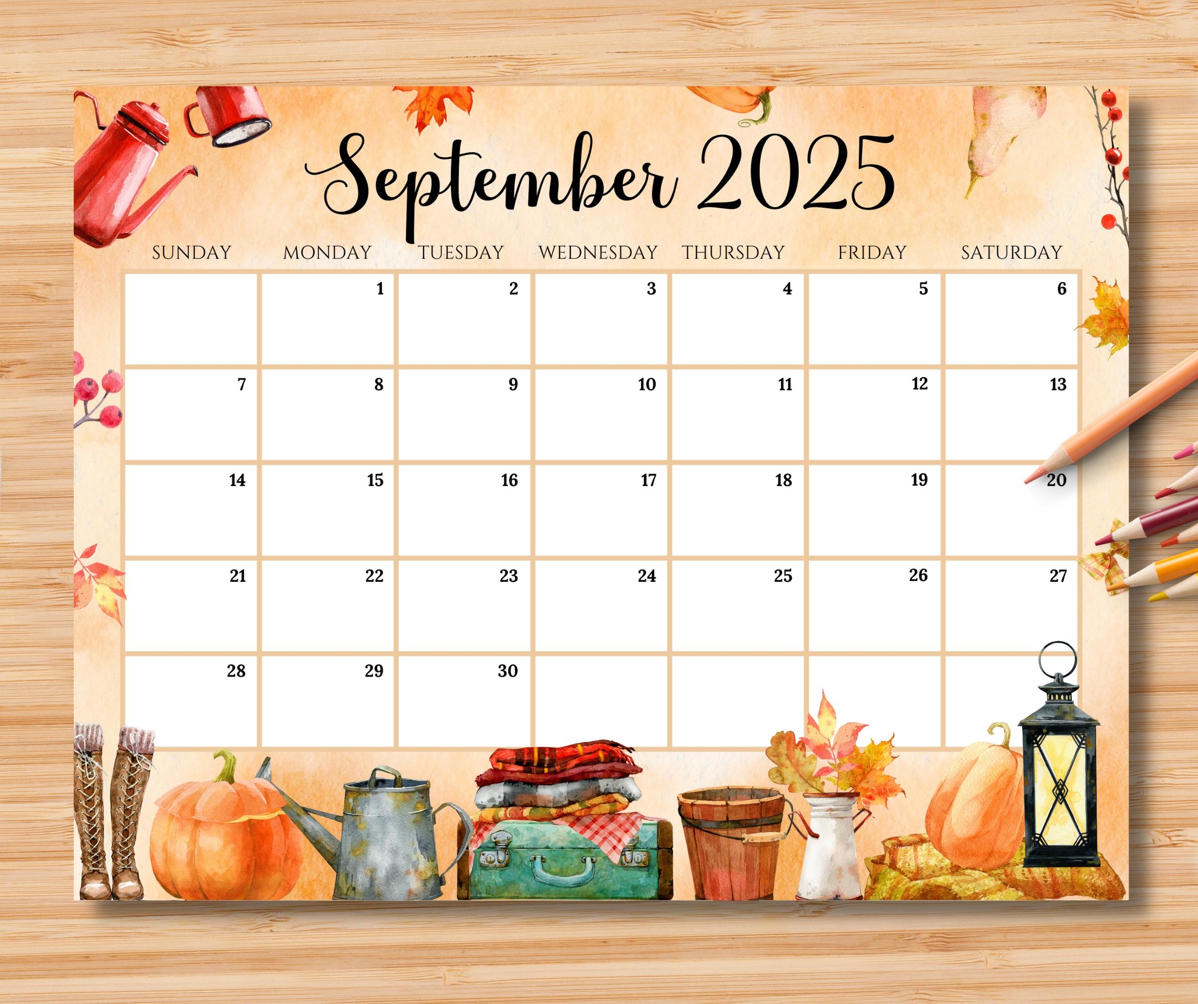 EDITABLE September 2025 Calendar Beautiful U0026 Cozy Fall Autumn 