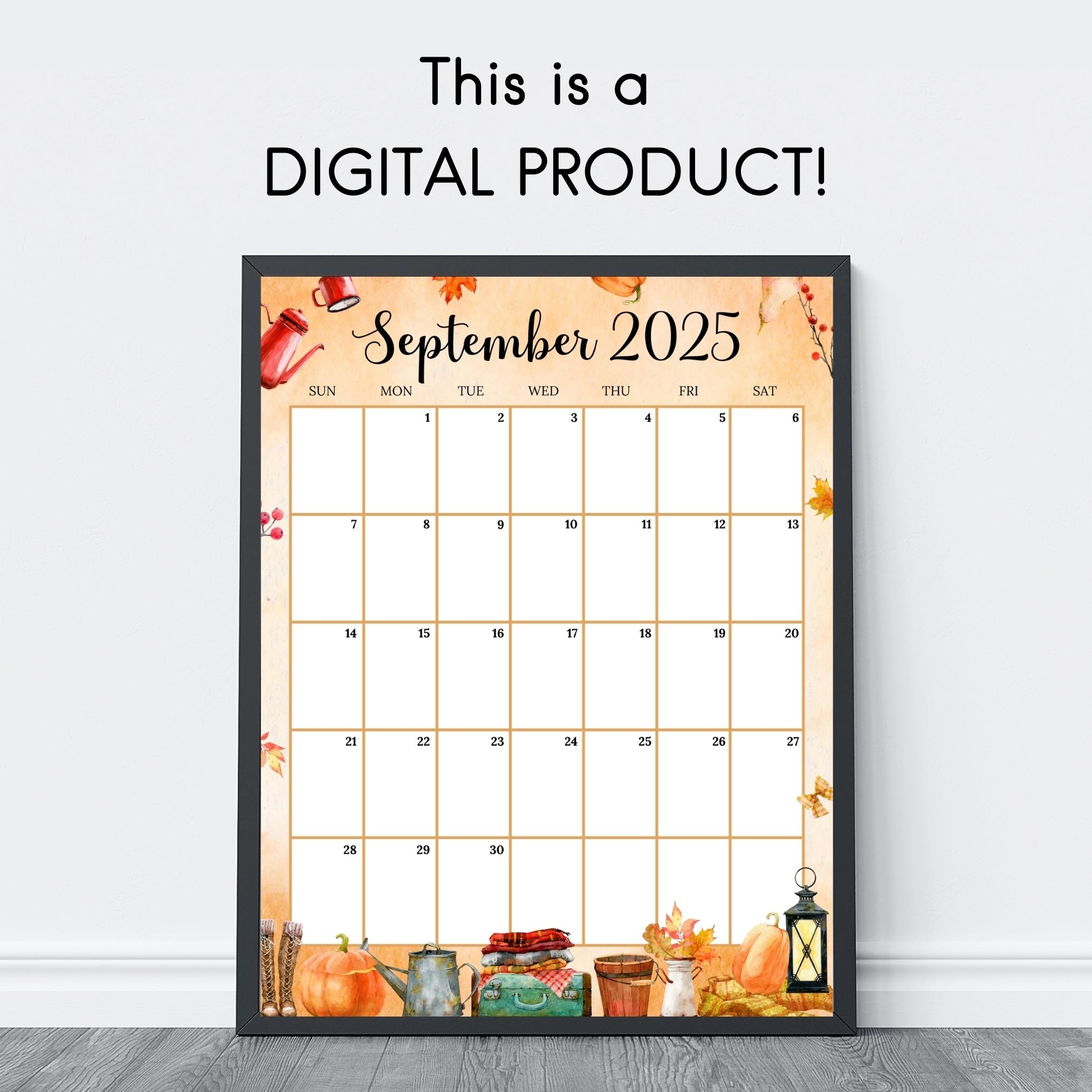 EDITABLE September 2025 Calendar vertical portrait Cozy Fall 