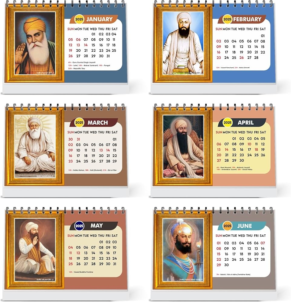 ESCAPER Sikh Calendar 2025 Desk Sikhism Calendar 2025 Sikh Guru Photos Calendar 2025 Guru Nanak Photo Calendar Guru Govind Singh Calendar 2025