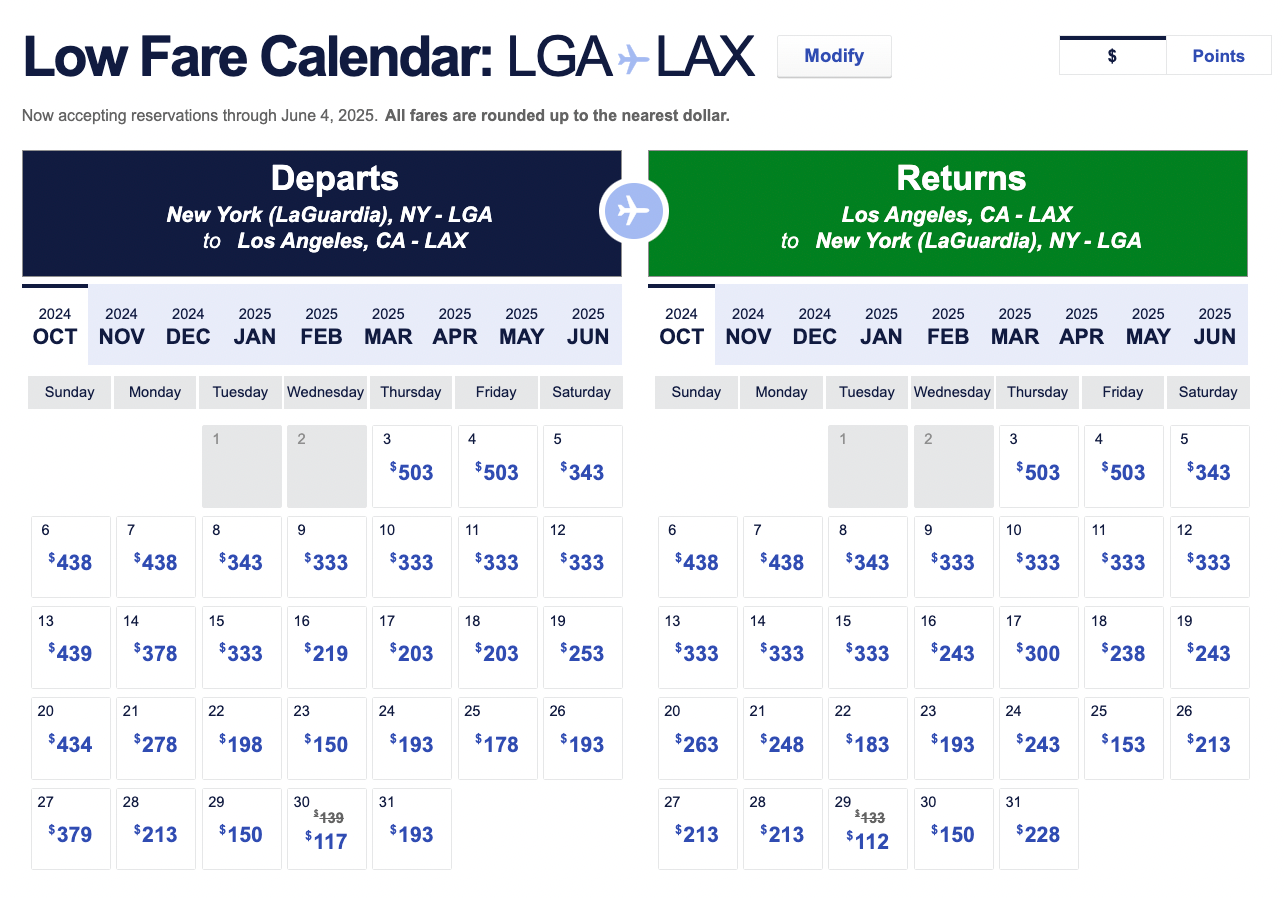 Southwest Low Fare Calendar October 2025